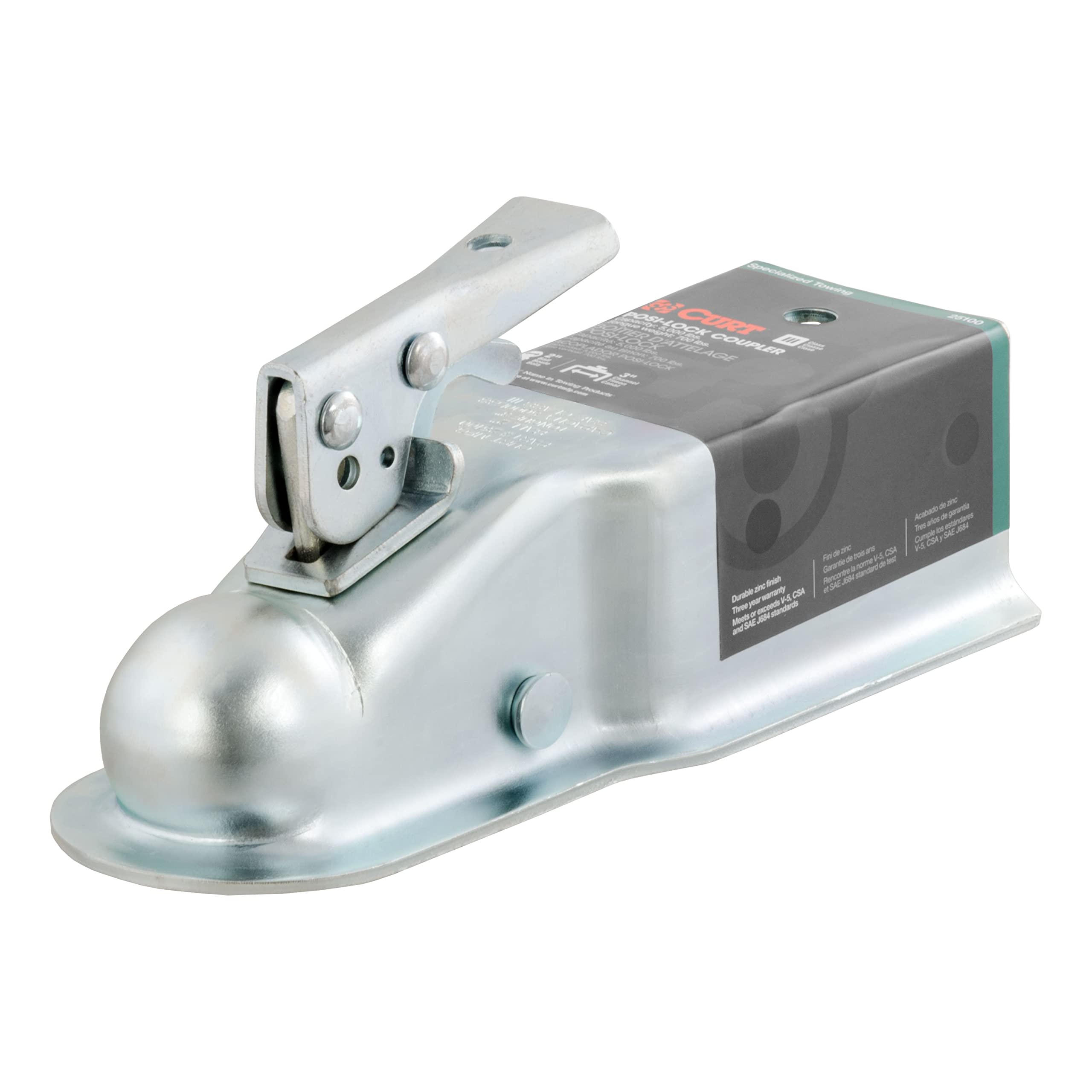 CURT 25100 straight tongue coupler with Posi-Lock latch for secure towing