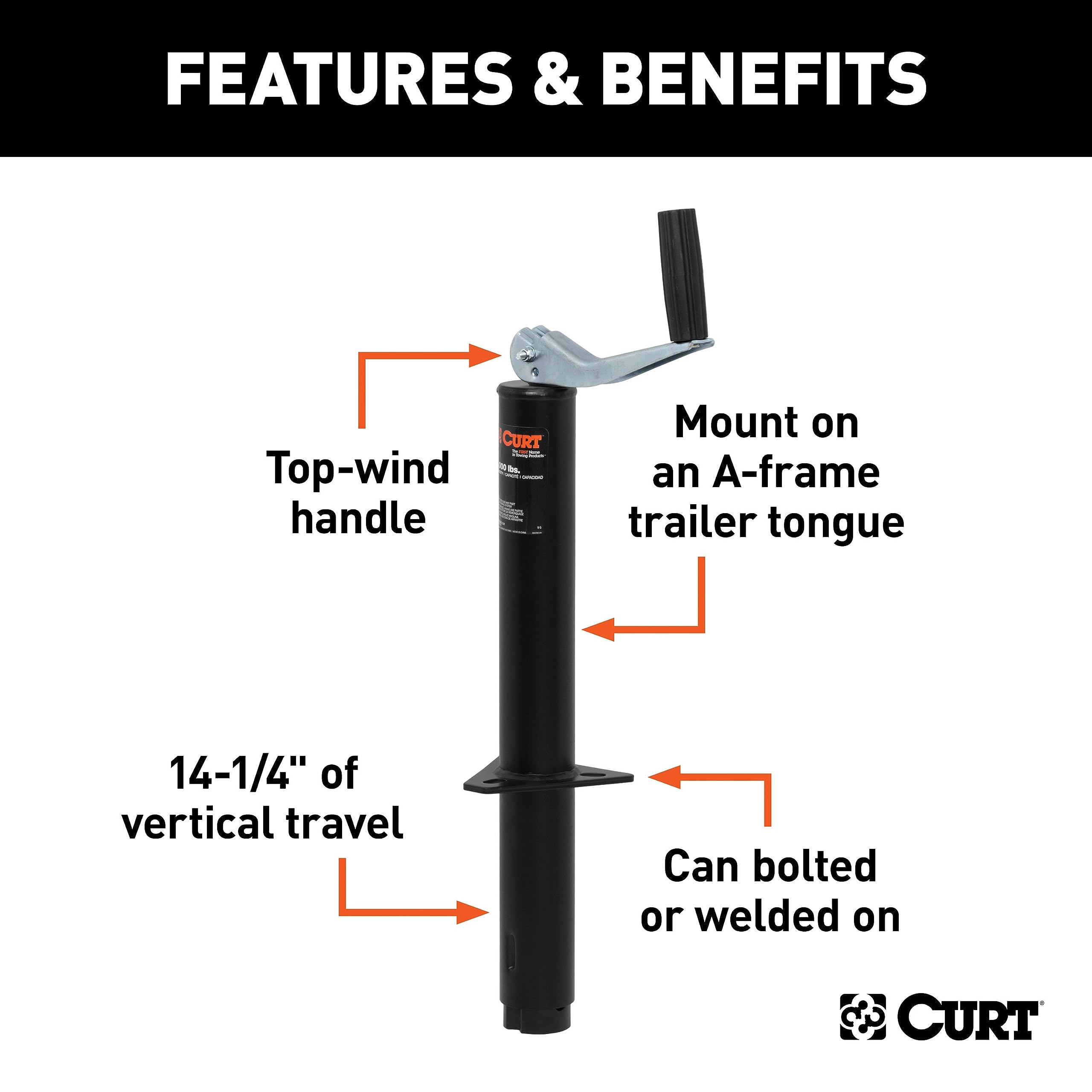 CURT 28200 extended and retracted heights show full travel for clearance.