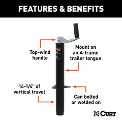 CURT 28200 extended and retracted heights show full travel for clearance.