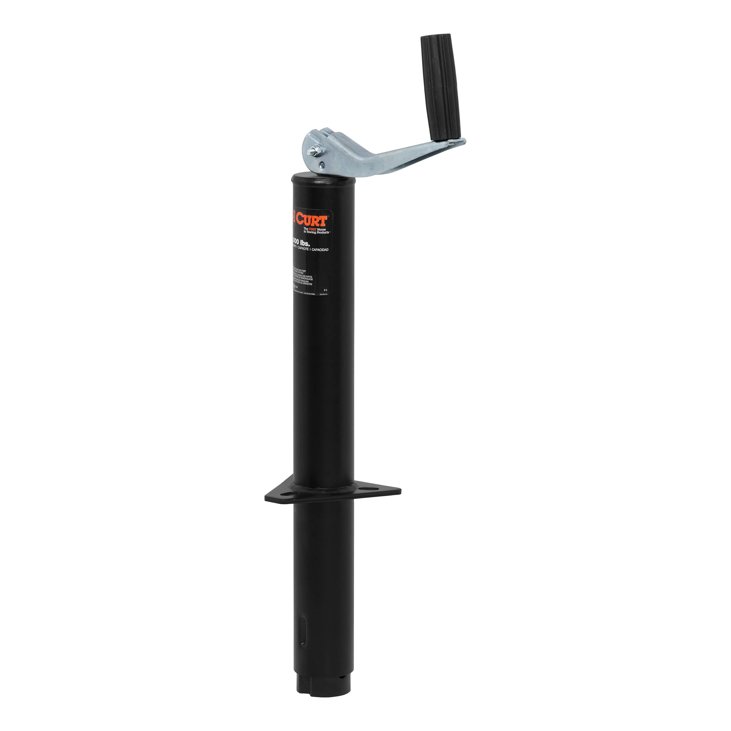 CURT 28200 top-wind jack for stable trailer leveling and safe hitching.