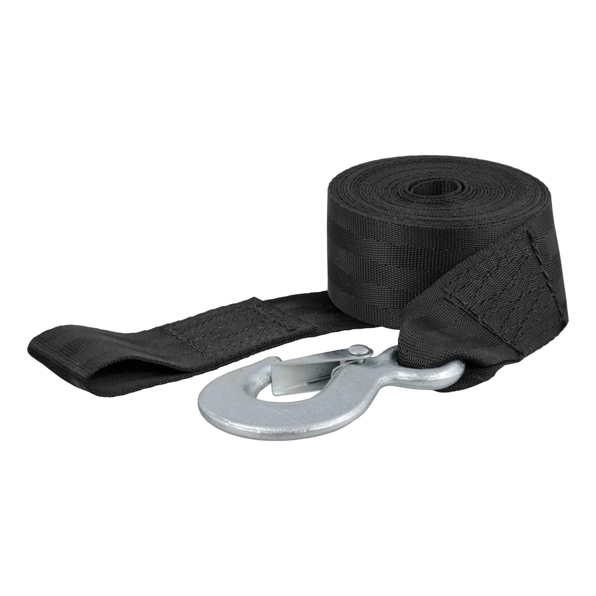 CURT 29450 nylon winch strap in 2-inch width for secure boat trailer loading