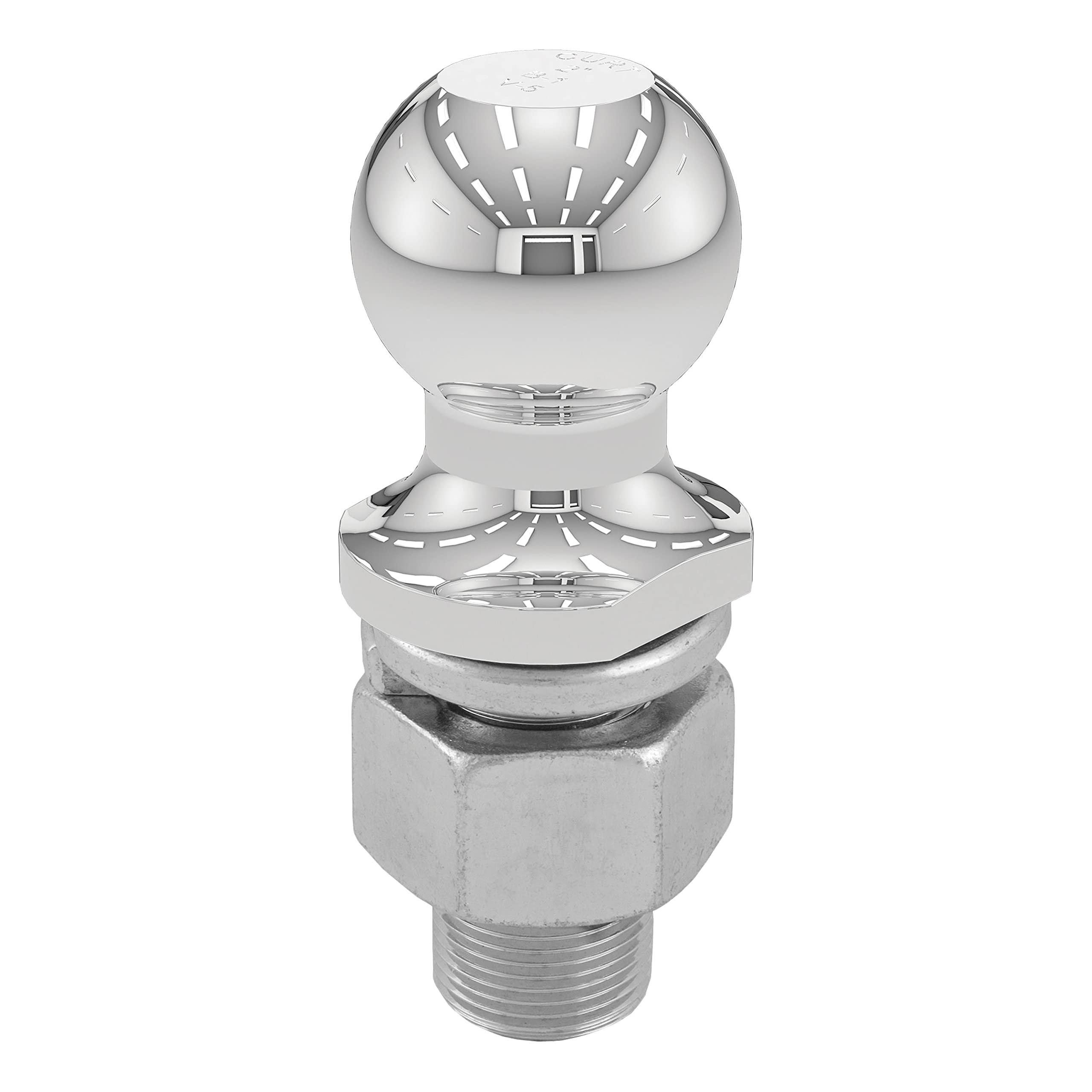 CURT 2in chrome trailer ball finish resists rust and scratches.