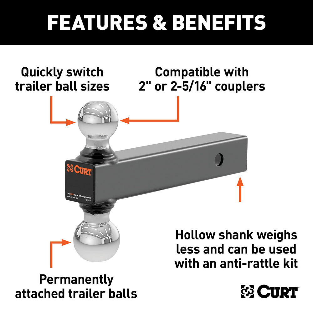 CURT 2x2 receiver mount provides straightforward installation for trailers.