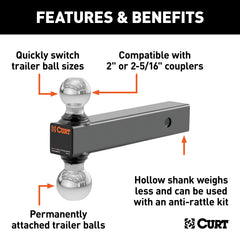 CURT 2x2 receiver mount provides straightforward installation for trailers.