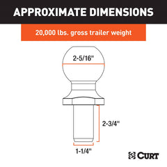 CURT 40009 chrome trailer hitch ball 20,000 lbs capacity highlights durability for demanding trailers.