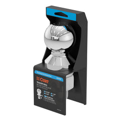 CURT 40009 chrome trailer hitch ball closeup emphasizing rugged construction for heavy towing.