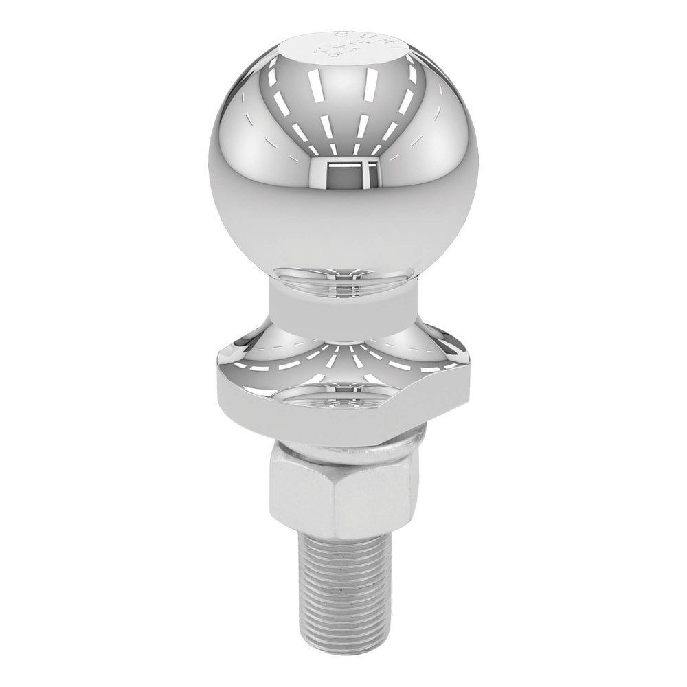 CURT 40018 chrome trailer hitch ball front view with polished finish.