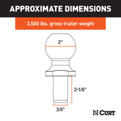 CURT 40018 chrome trailer hitch ball side profile showing 2-inch diameter and sturdy shank.