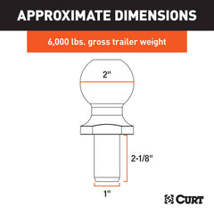 CURT 40053 hitch ball with 1-inch shank and 2-1/8-inch length for secure mounting.