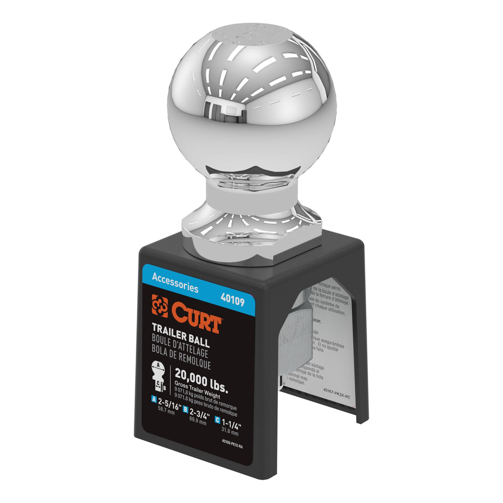 CURT 40109 chrome trailer ball top view shows heavy-duty towing capacity for confident hauls.