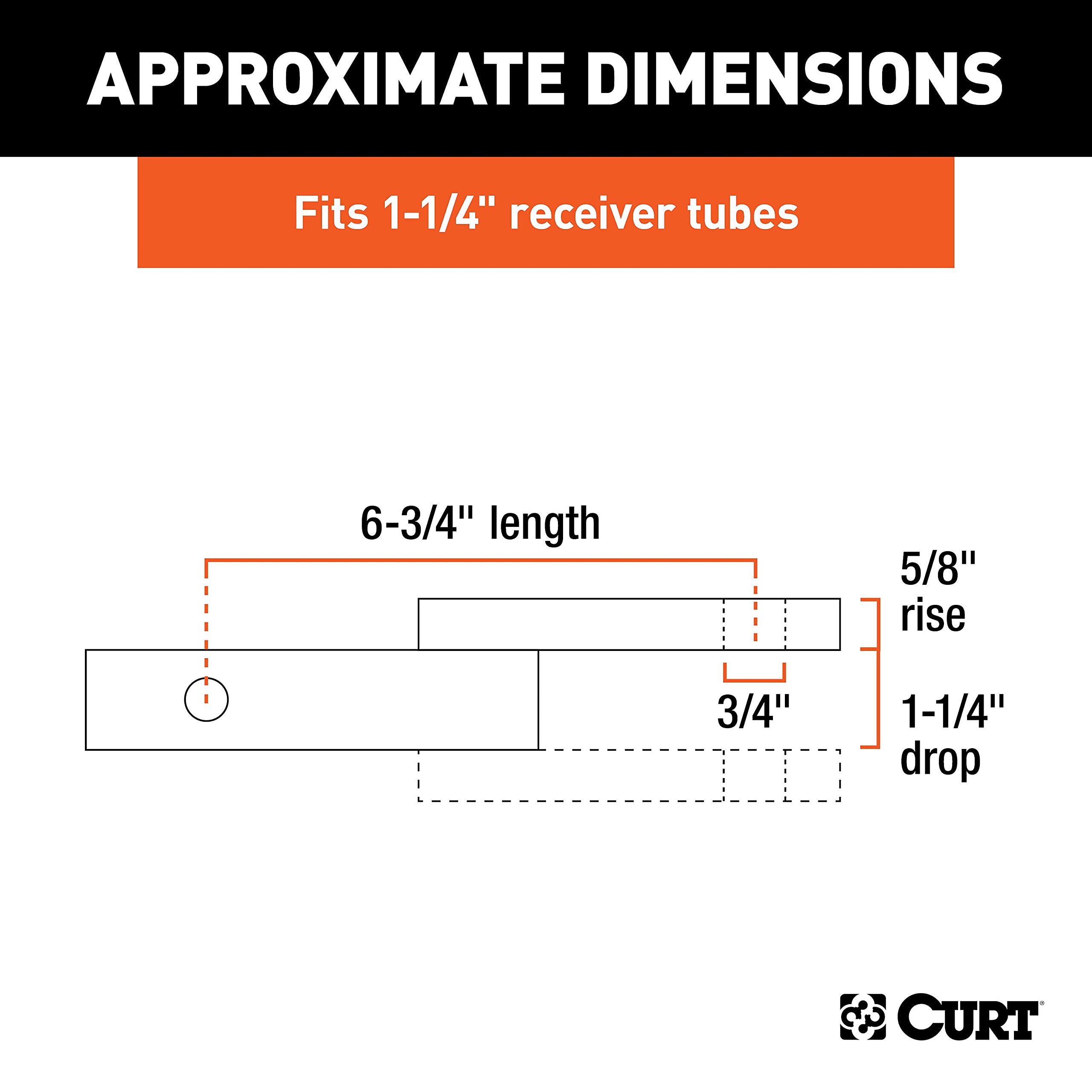 CURT 45018 rise view illustrates 5/8 inch rise for trailer alignment.