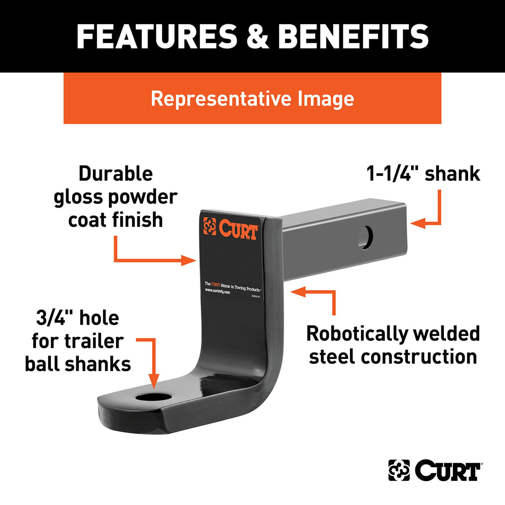CURT 45027 3/4 inch hole accepts standard trailer ball shanks.
