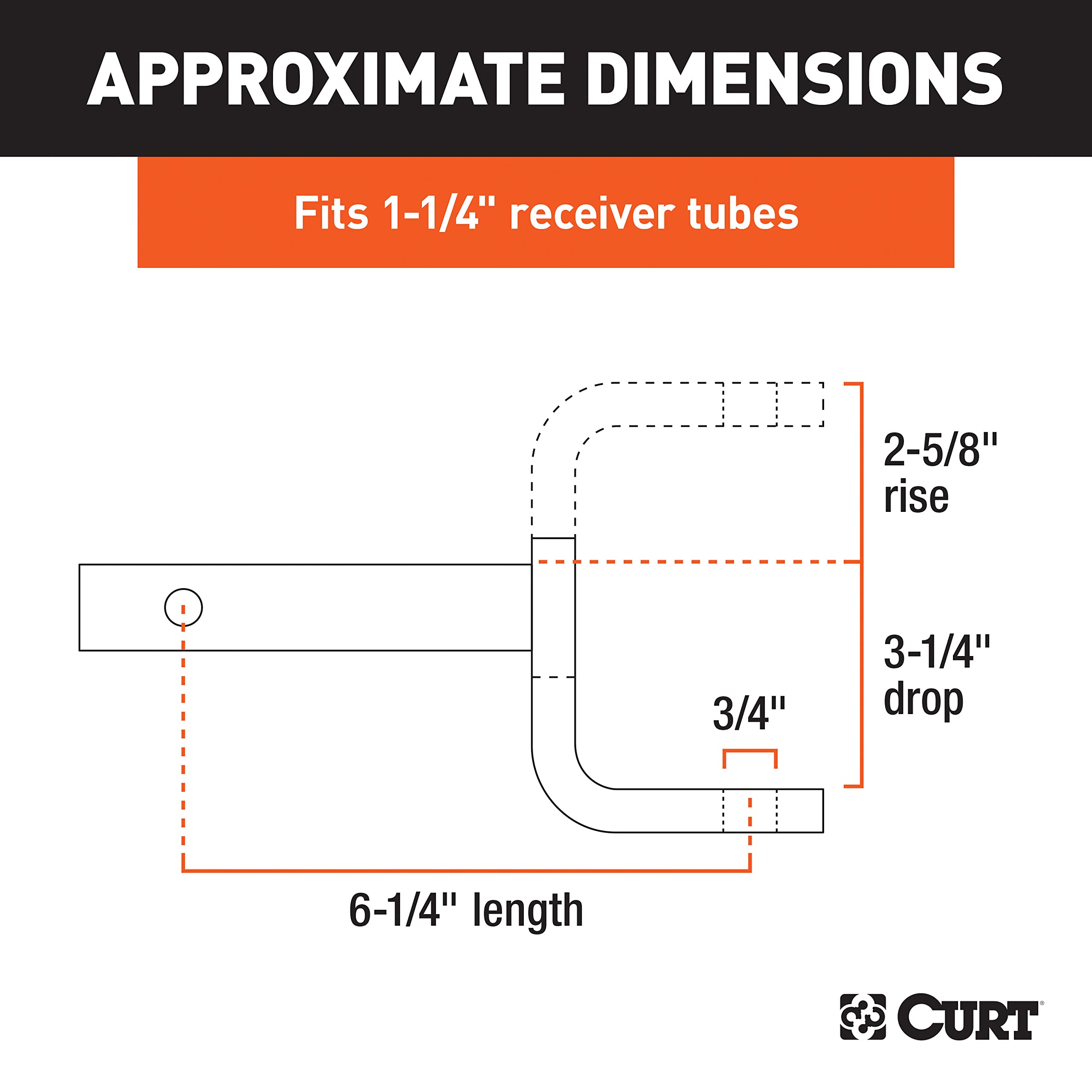 CURT 45027 drop-rise geometry enables level towing on select trailers.