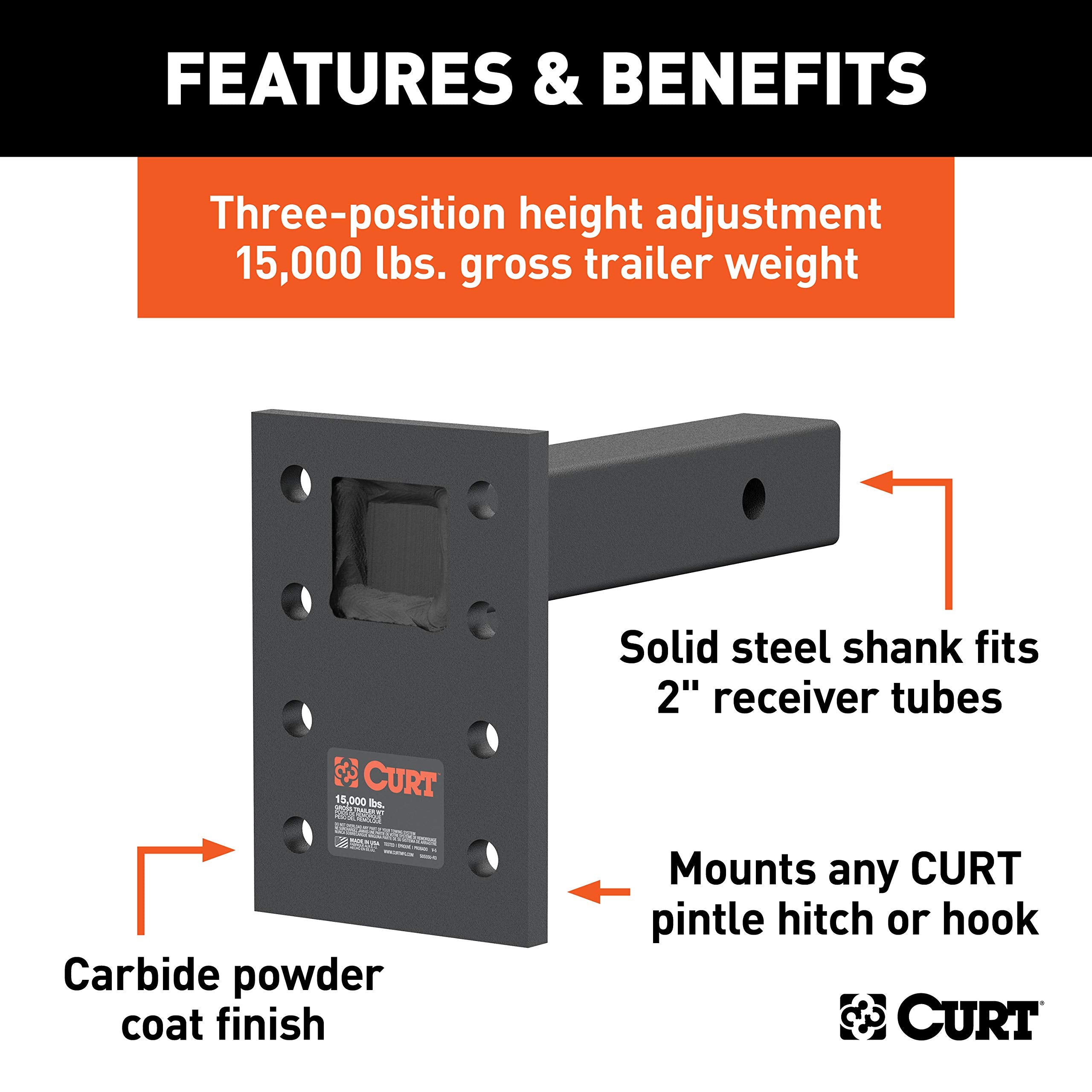 CURT 48325 shows 6-1/2 inch drop for improved trailer alignment under heavy loads.