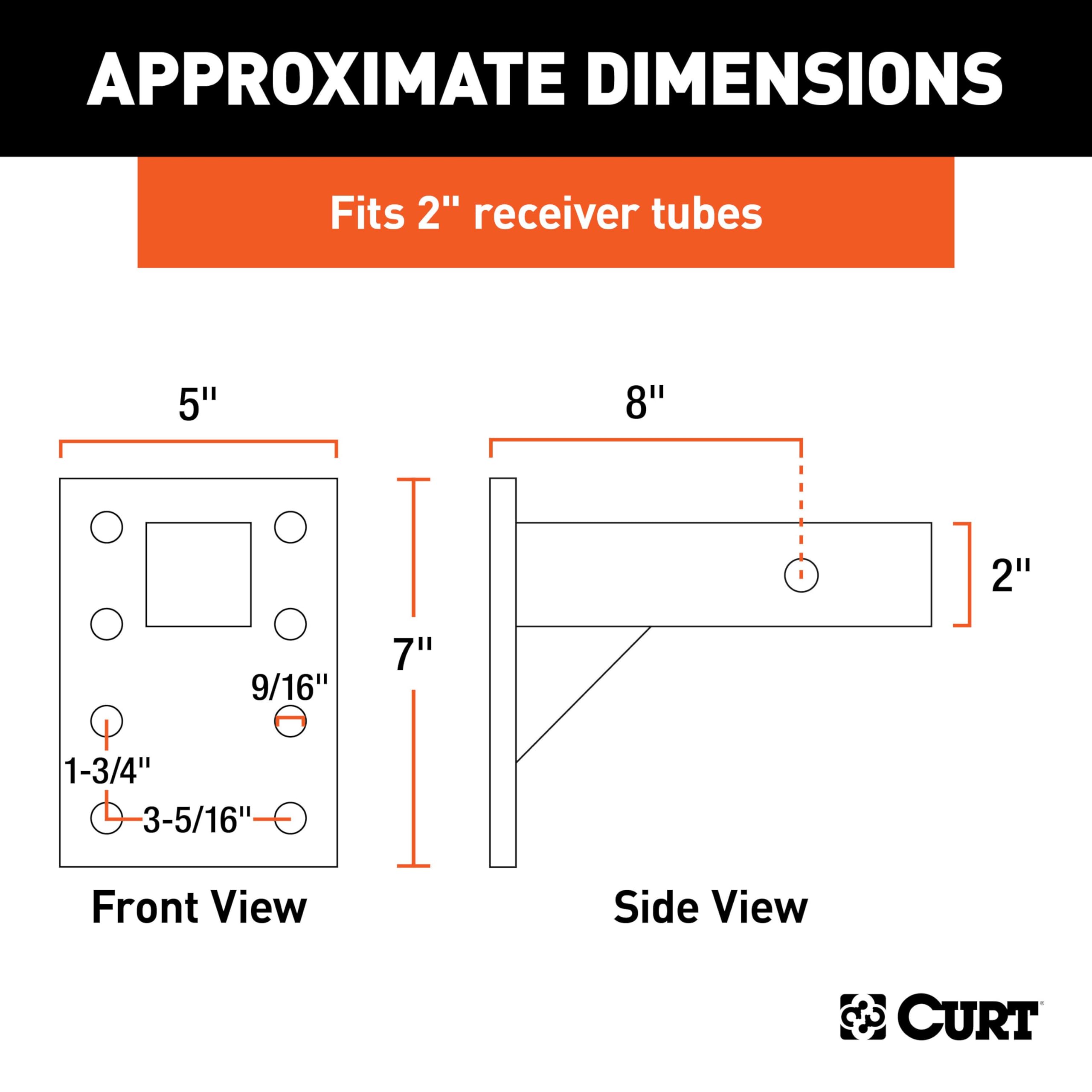 CURT 48325 pintle mount face plate shows three height options for precise leveling.