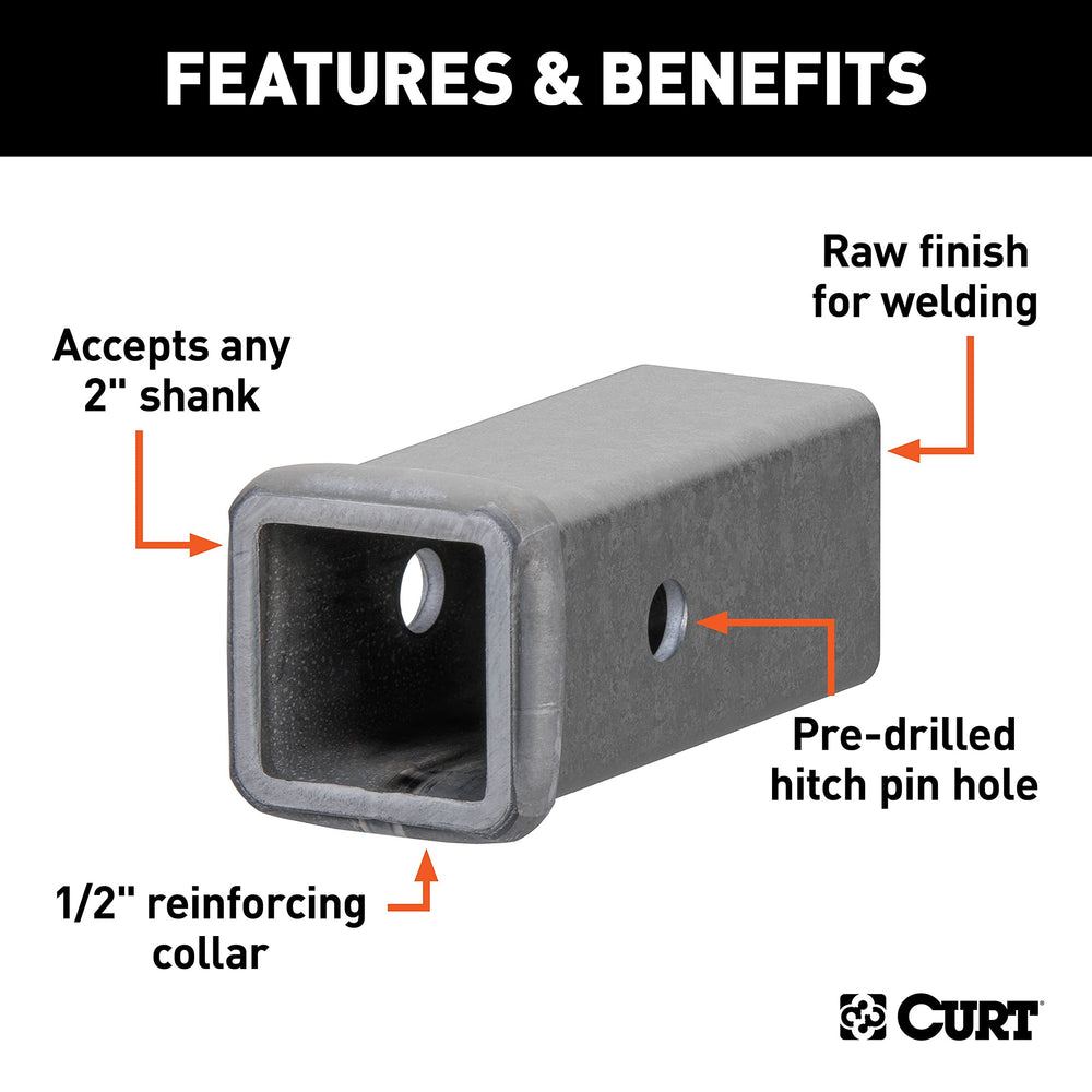CURT 49060 raw steel receiver tube with reinforced collar for added strength.