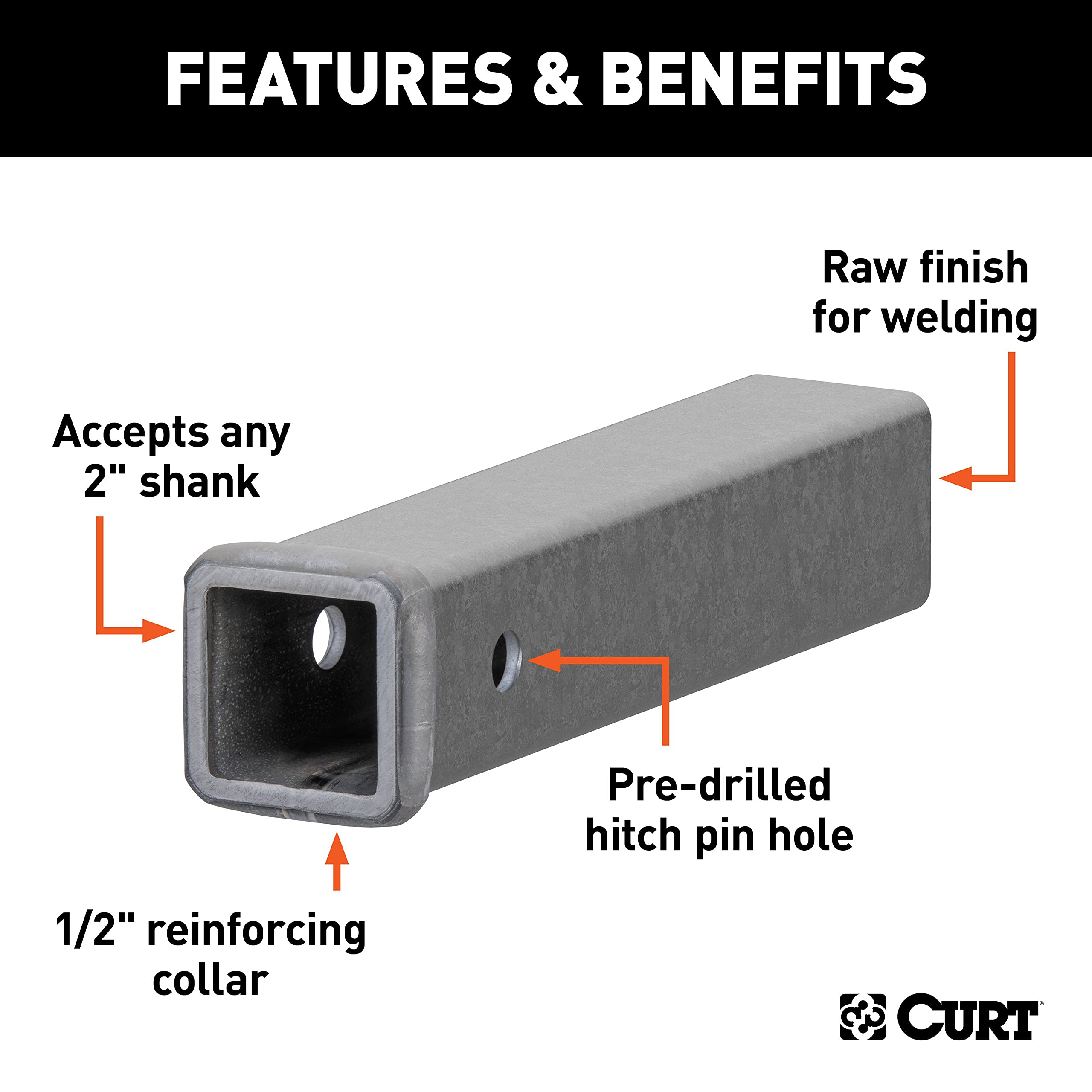 CURT 49120 receiver tube with reinforced collar for added strength during builds