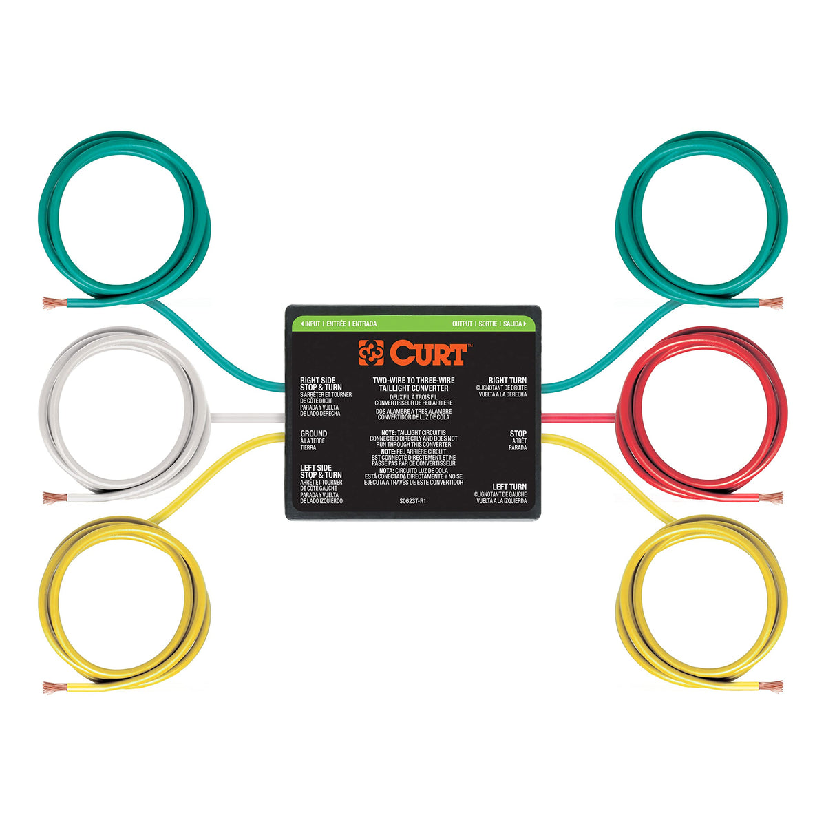 CURT 56196 dinghy towing tail light converter with color-coded wires for easy splicing and reliable lighting