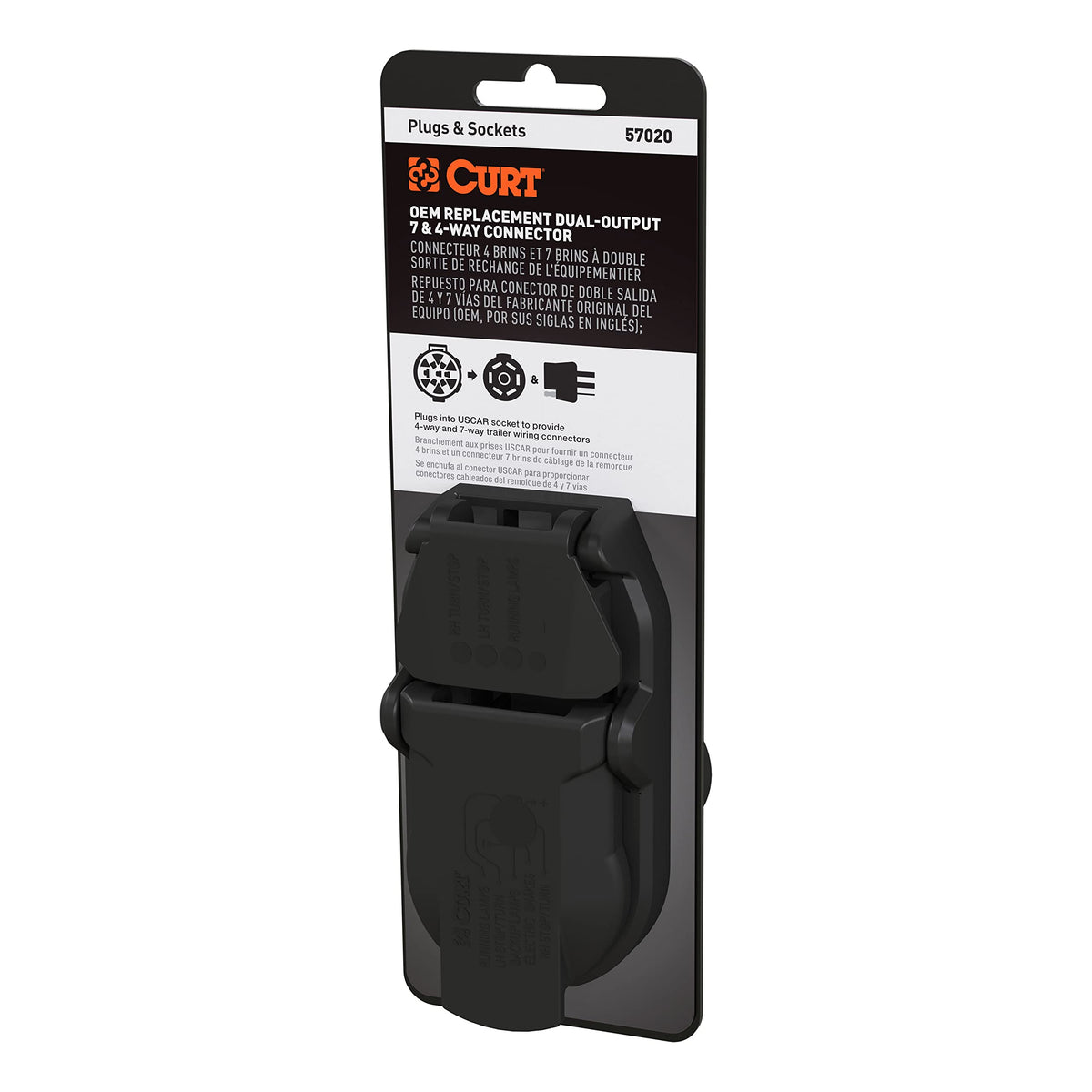 CURT 57020 USCAR connector front view; dual-output wiring for reliable trailer power.