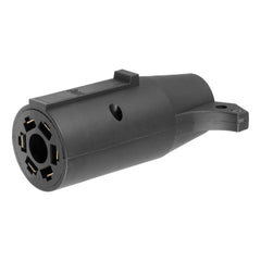 CURT 57260 adapter close-up shows 7-Way blade to 6-Way round connection for easy towing.
