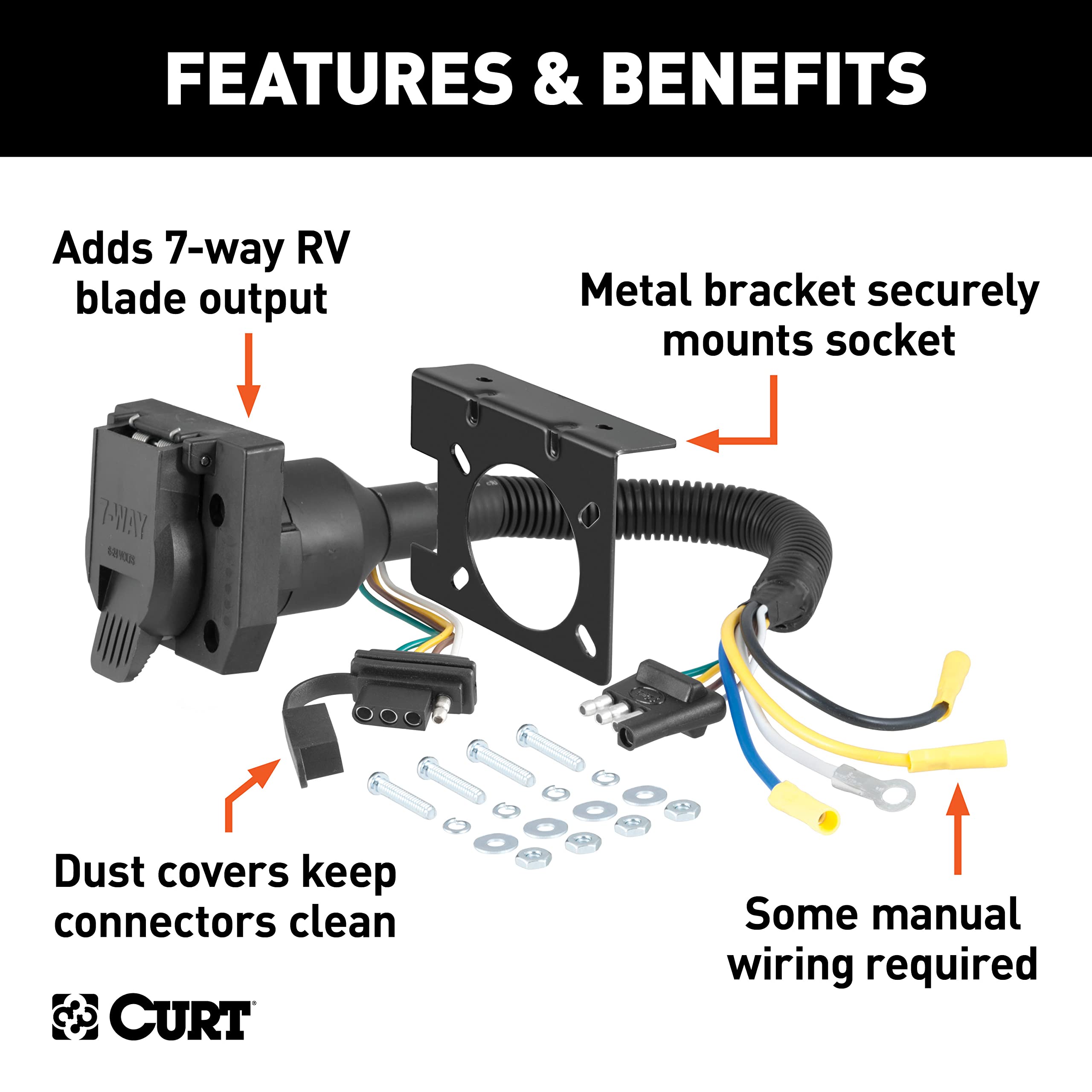 Durable black plastic housing resists rust for long lasting trailer wiring
