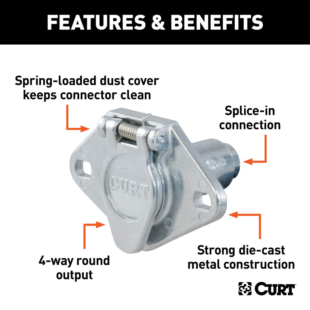 CURT 58070 die-cast metal housing provides durable protection for trailer wiring.