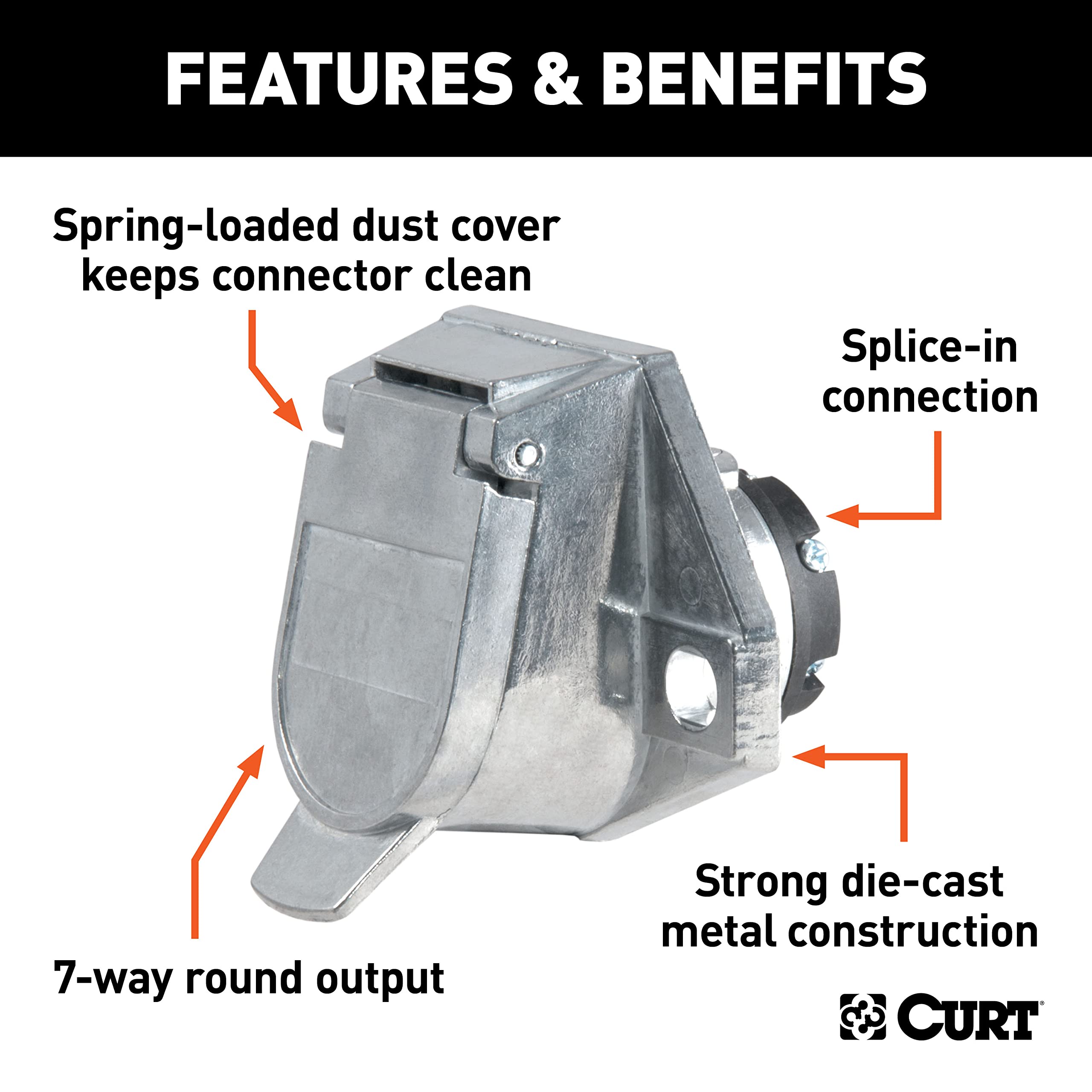 Durable die-cast metal housing delivers long-lasting trailer wiring.