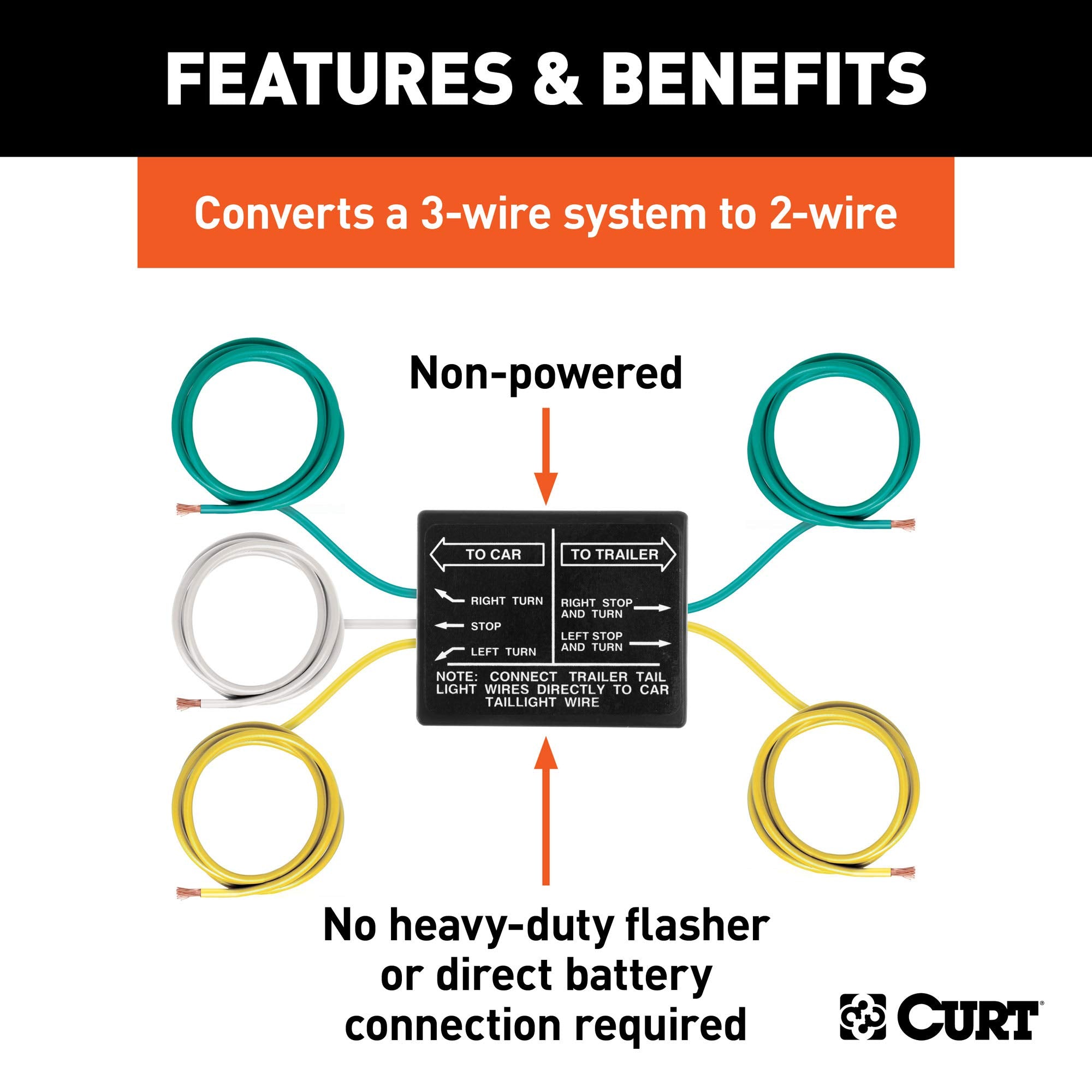 CURT taillight converter with color-coded wires simplifies installation
