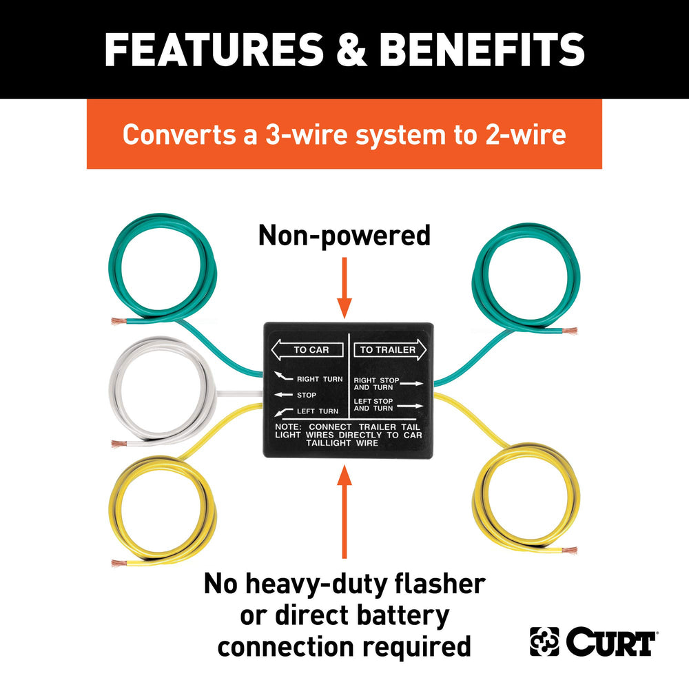 CURT taillight converter with color-coded wires simplifies installation