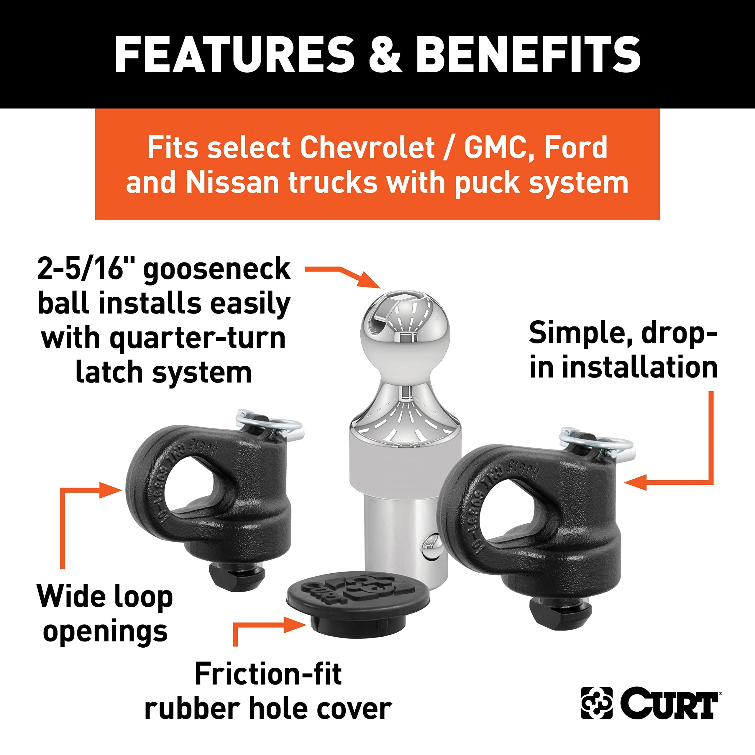 CURT 60692 rubber hole cover protecting the gooseneck ball from dirt and water.