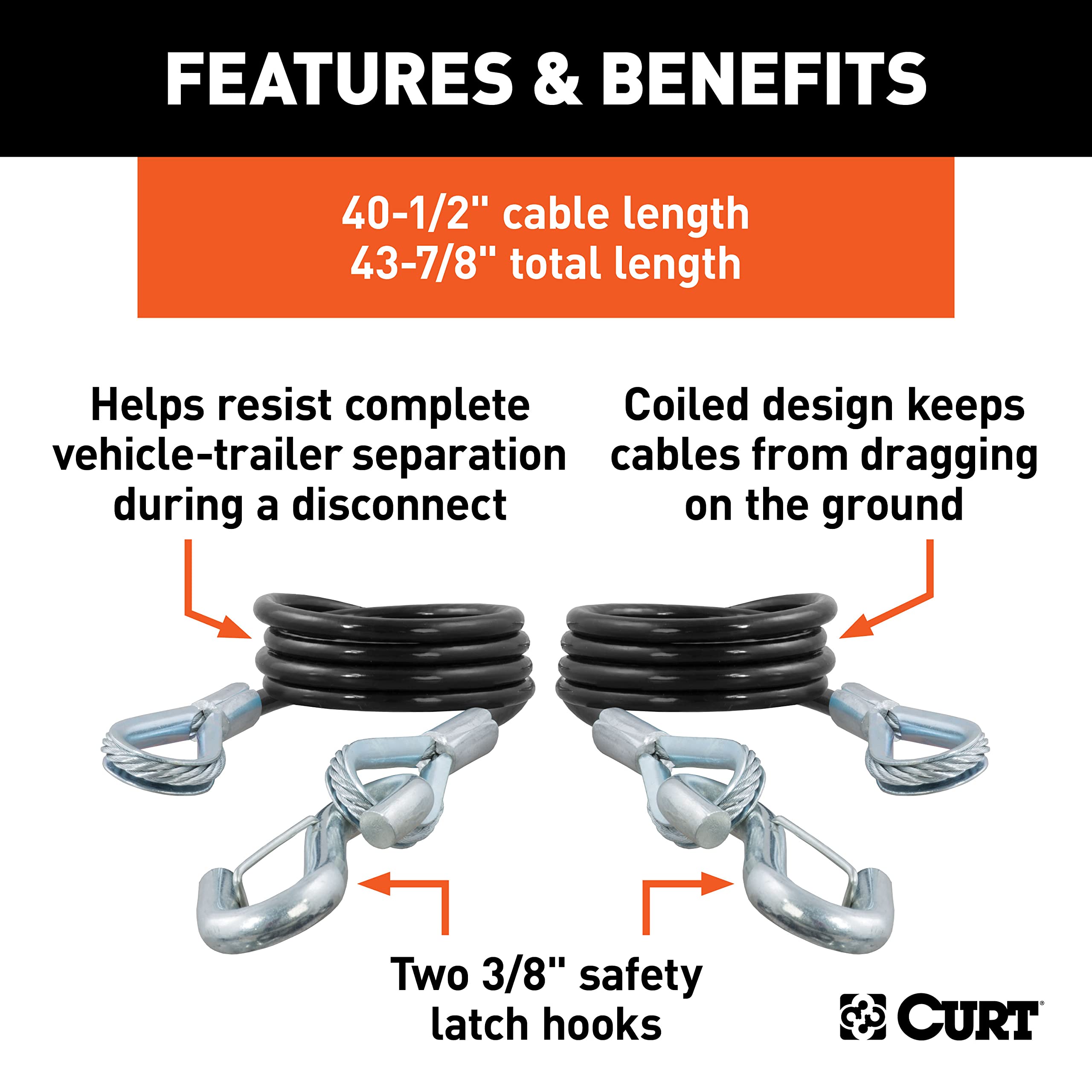 CURT spring-loaded lever snap hooks improve secure engagement during tow.