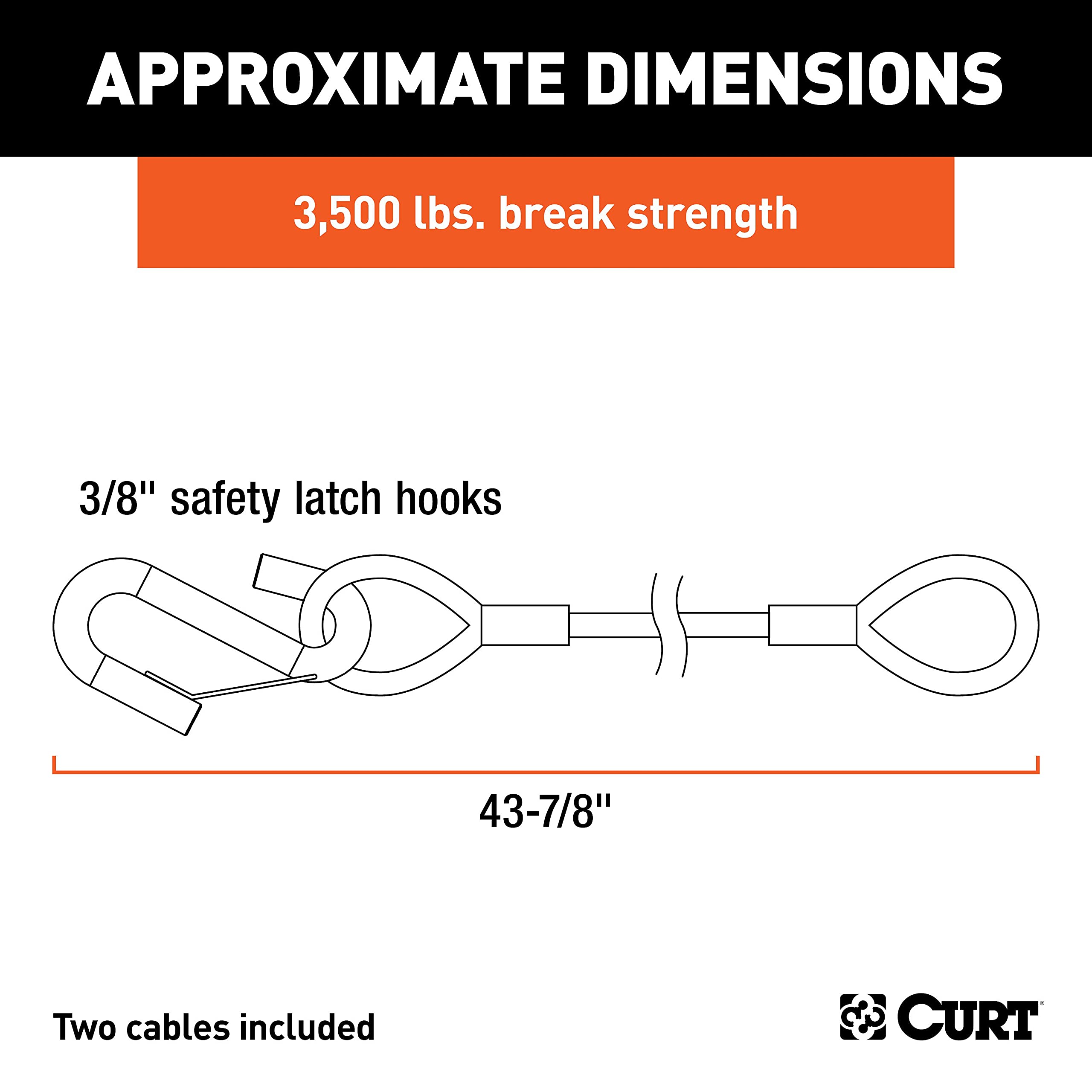 CURT safety cable with two pre-attached hooks for quick secure connections.