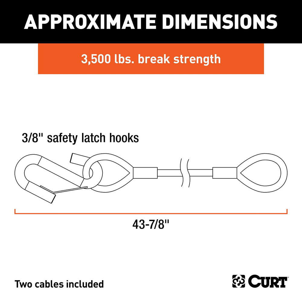 CURT safety cable with two pre-attached hooks for quick secure connections.