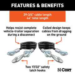 CURT 80176 safety cable and hooks showing 42-inch length for standard trailers.