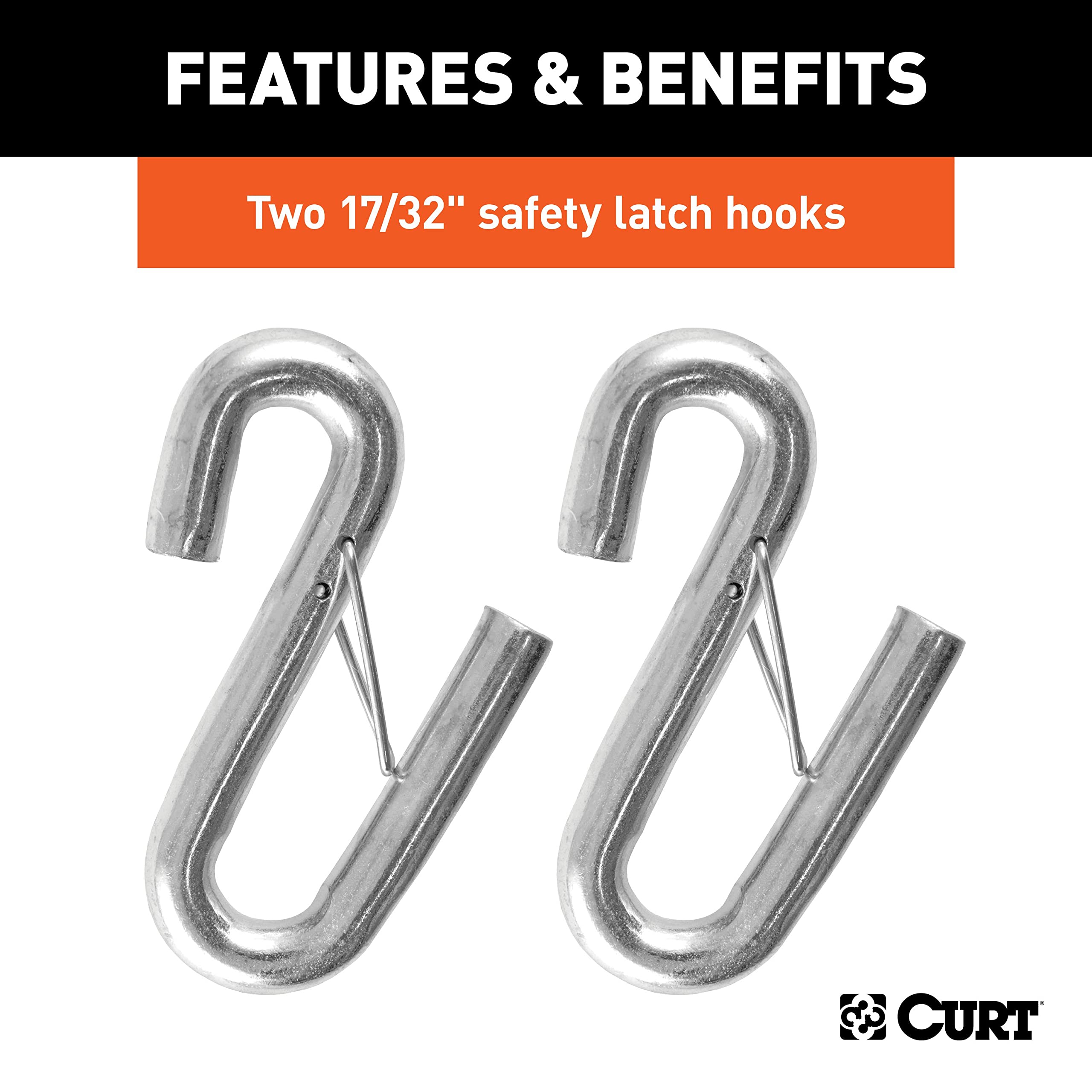 CURT 80176 pre-attached safety chain hooks demonstrate quick, secure connection.