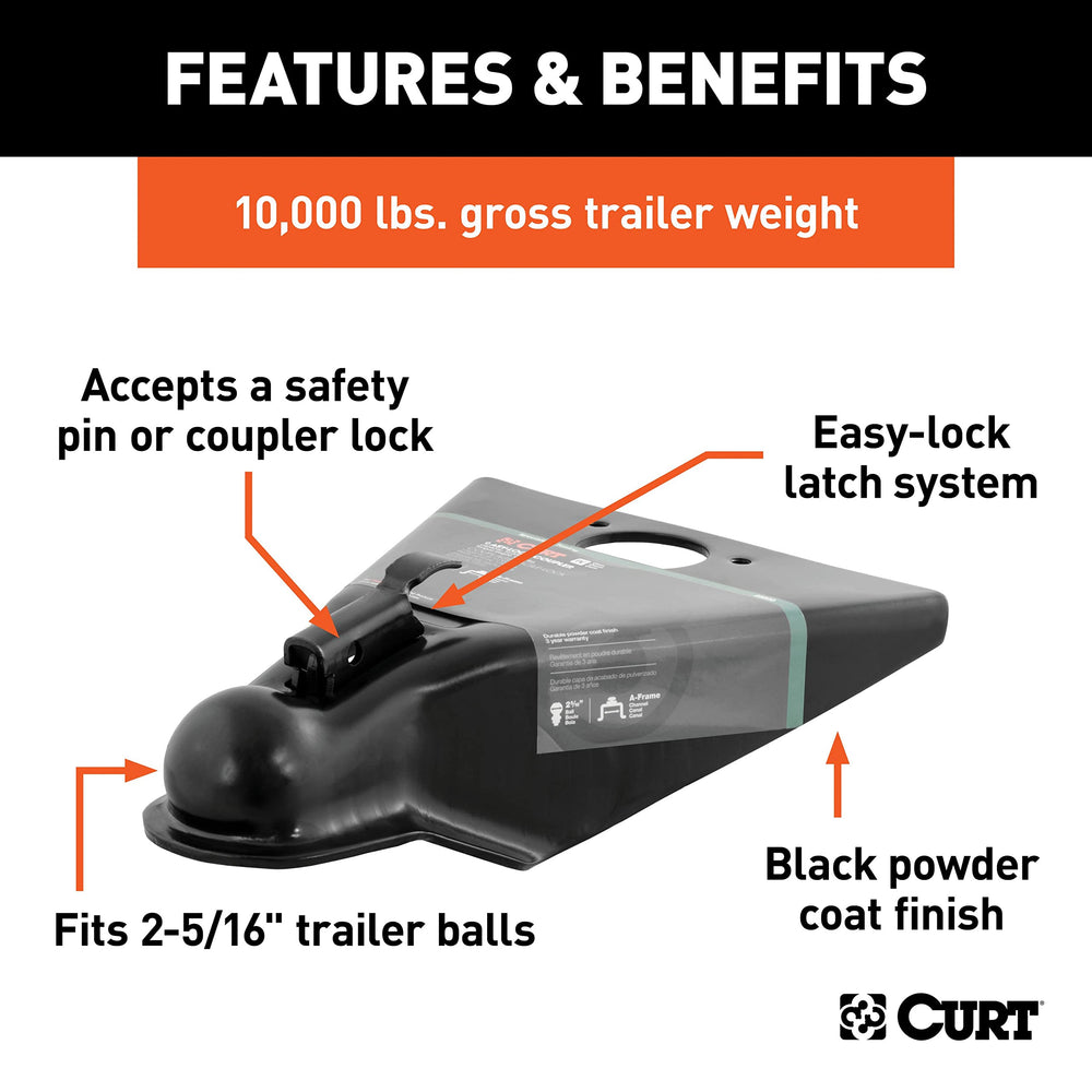 High-strength CURT coupler with 10,000 lbs capacity for tough loads