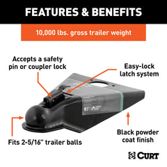 High-strength CURT coupler with 10,000 lbs capacity for tough loads