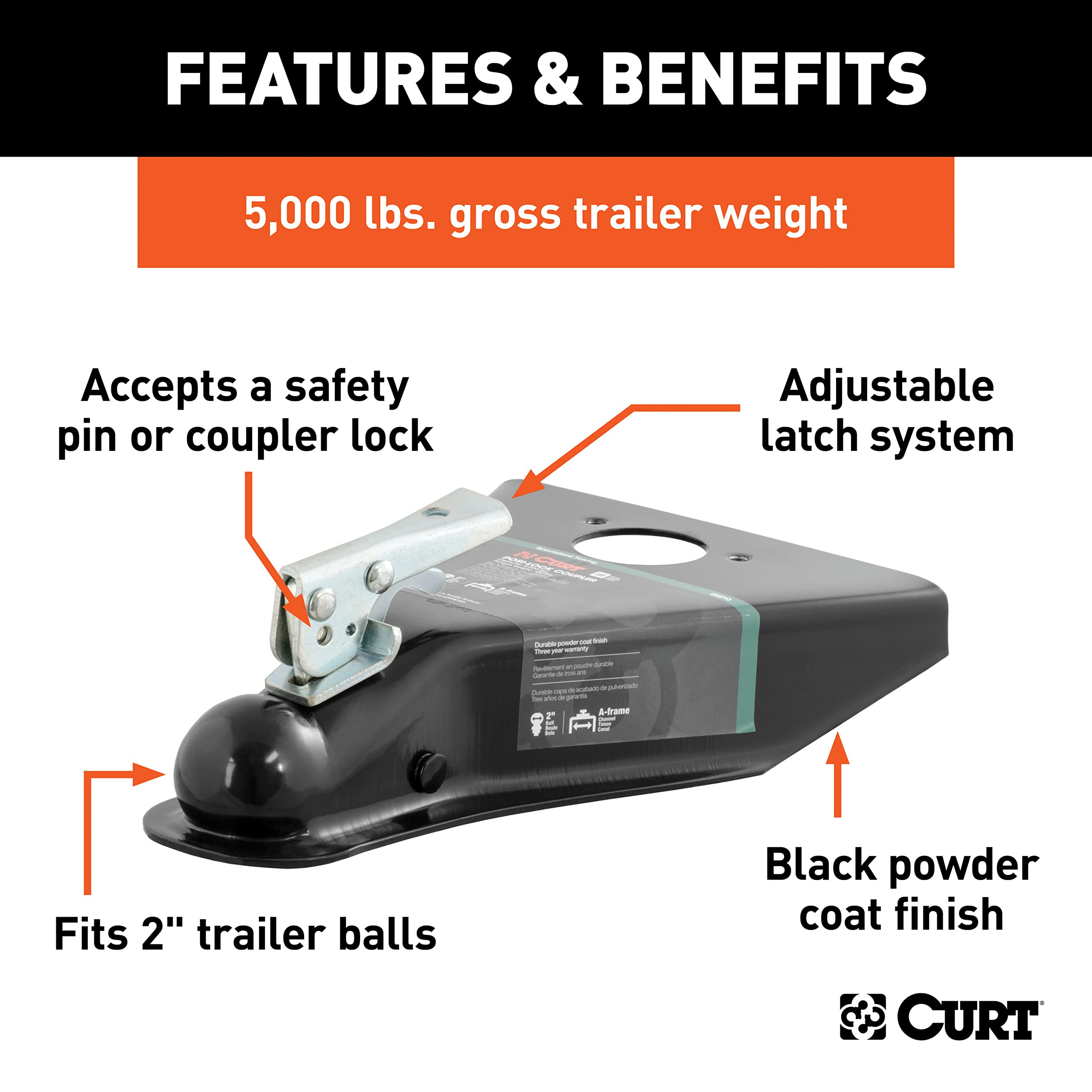 Curt steel construction underlines high-strength performance in tough towing conditions.