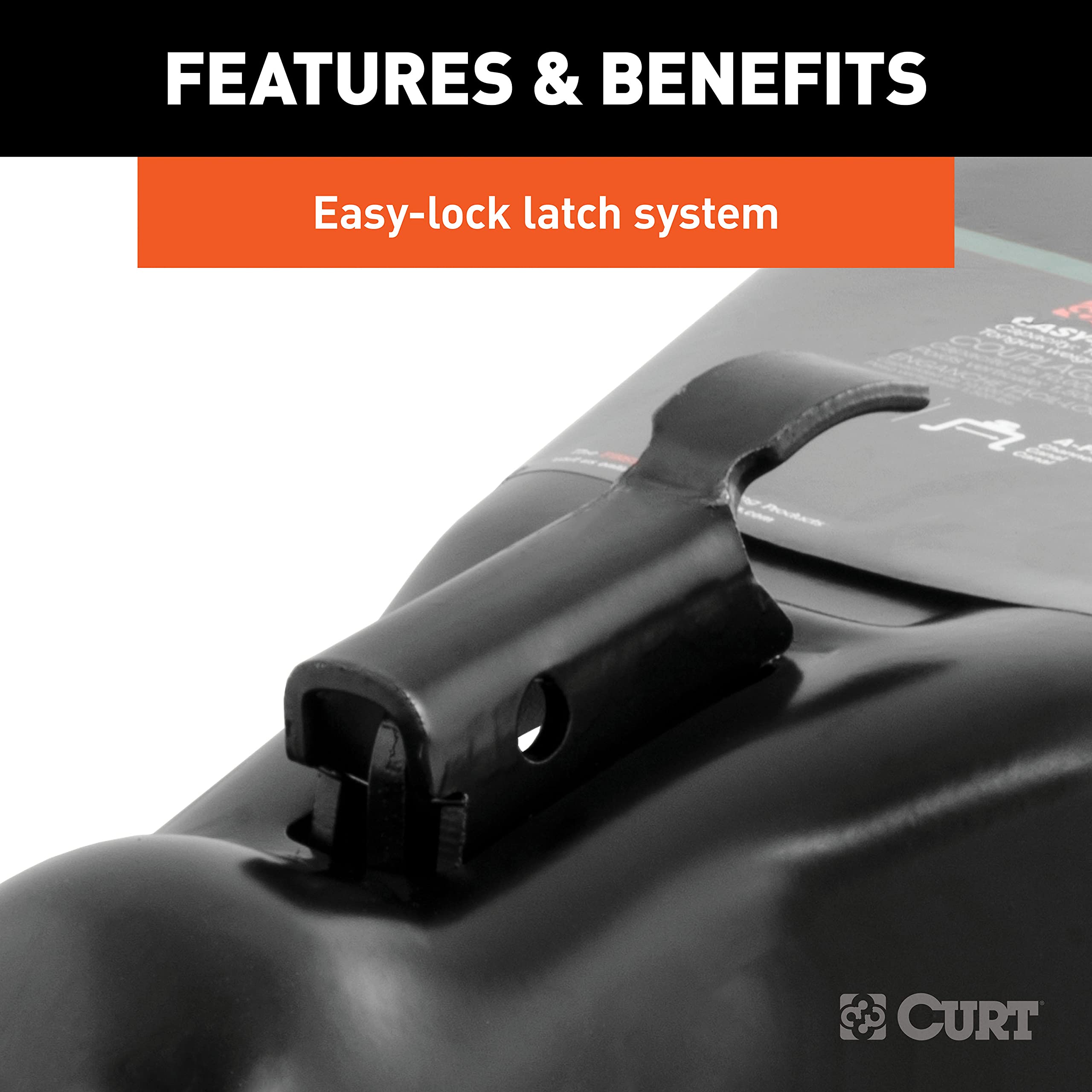 Zinc-plated CURT A-frame coupler with durable finish against weather