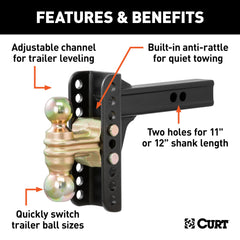 CURT adjustable shank rising up to 5-1/4 inches enables level towing