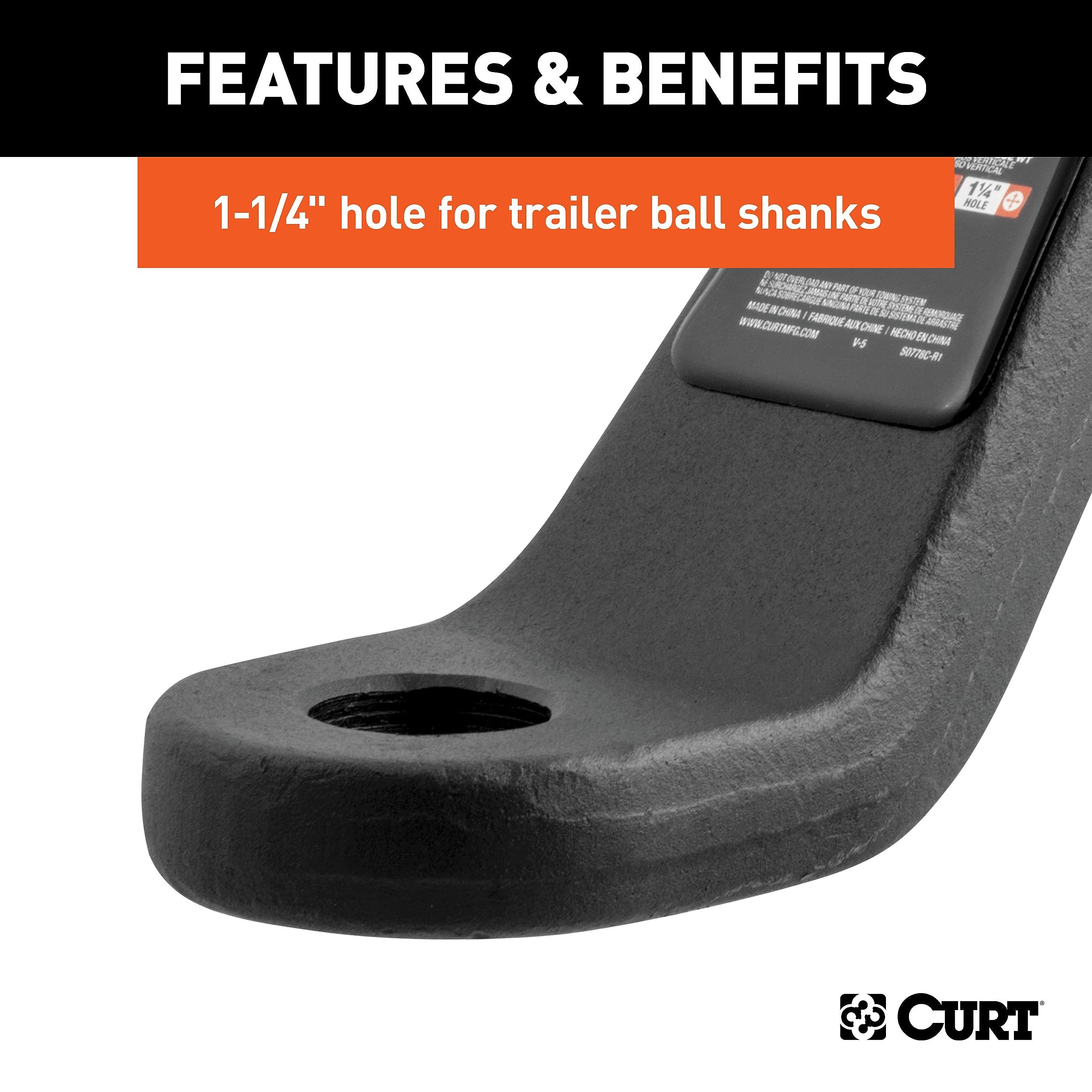 CURT forged ball mount features 4in drop and 3in rise for versatile trailer alignment.