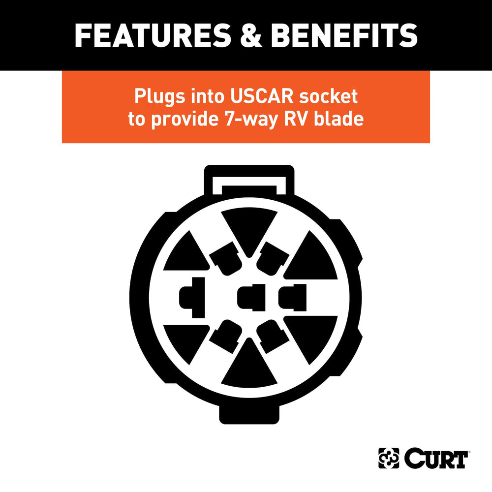 CURT durable black plastic housing demonstrates corrosion resistance for long-lasting trailer wiring.