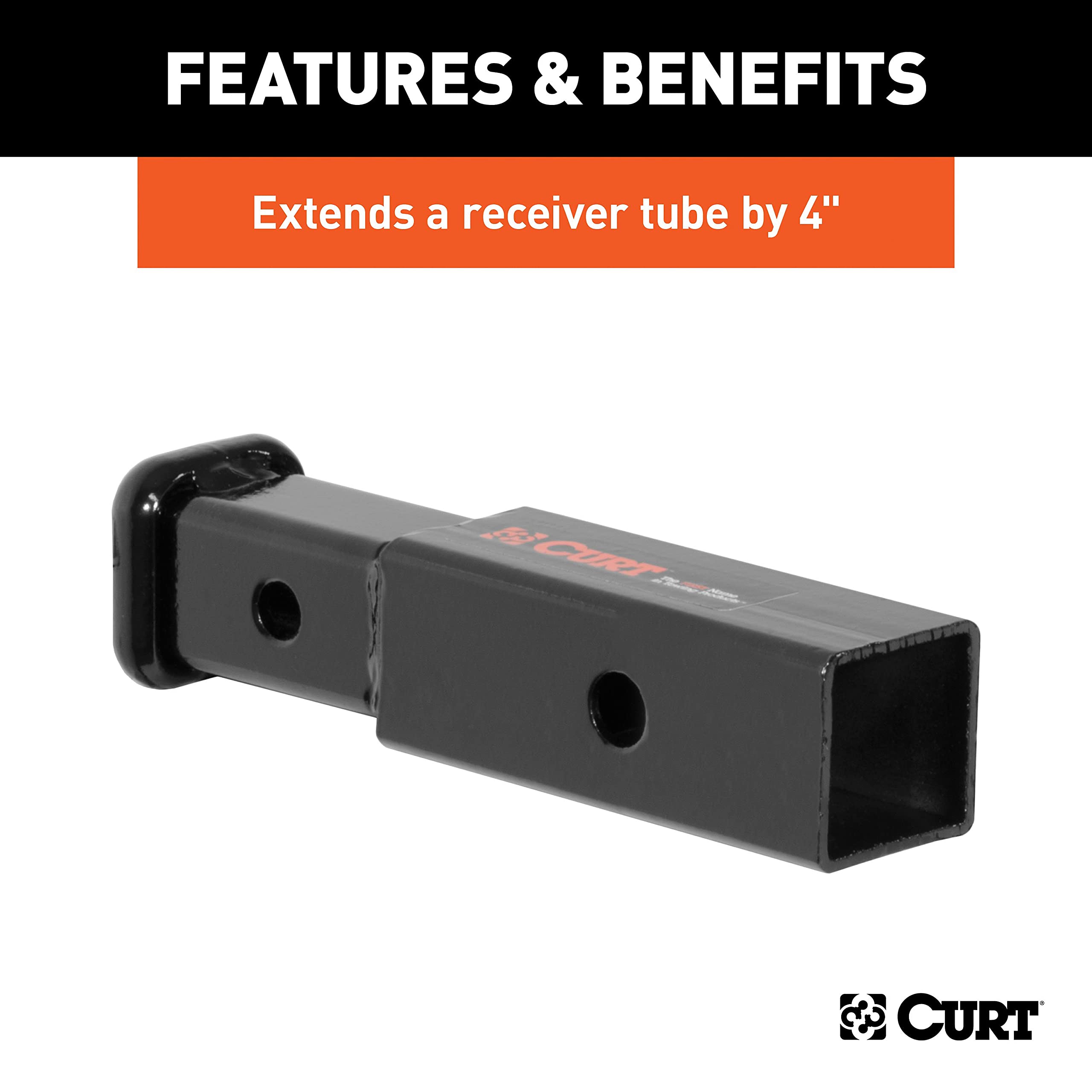 CURT adapter with durable black powder coat resists rust and UV.