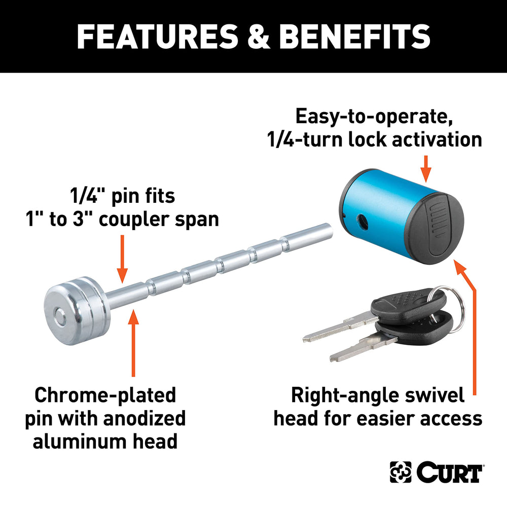 CURT blue anodized aluminum finish resists corrosion.
