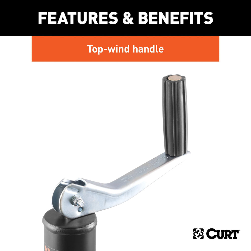 CURT jack installation options: bolted or welded to trailer tongue.