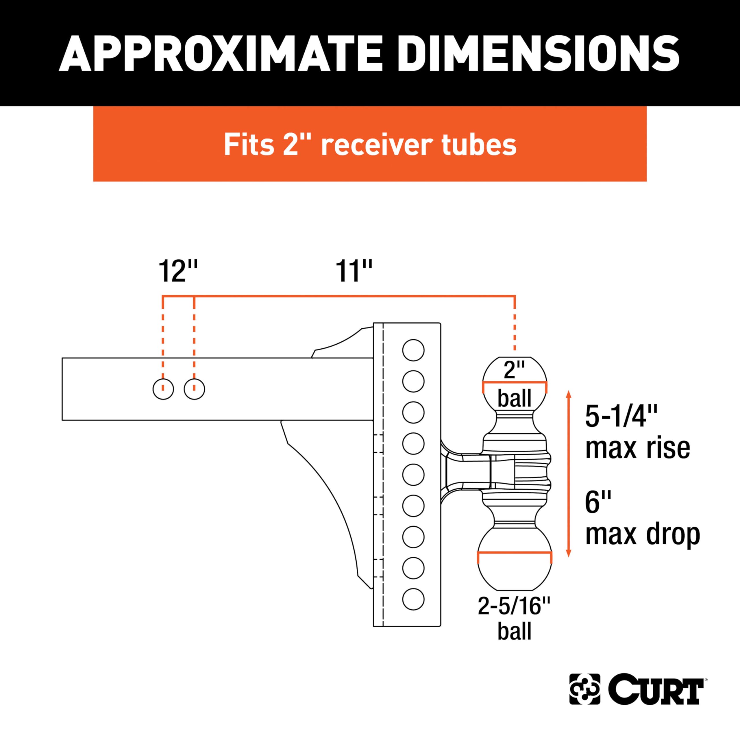 CURT channel-style adjustable dual ball mount with 2-5/16 inch ball for heavy trailers