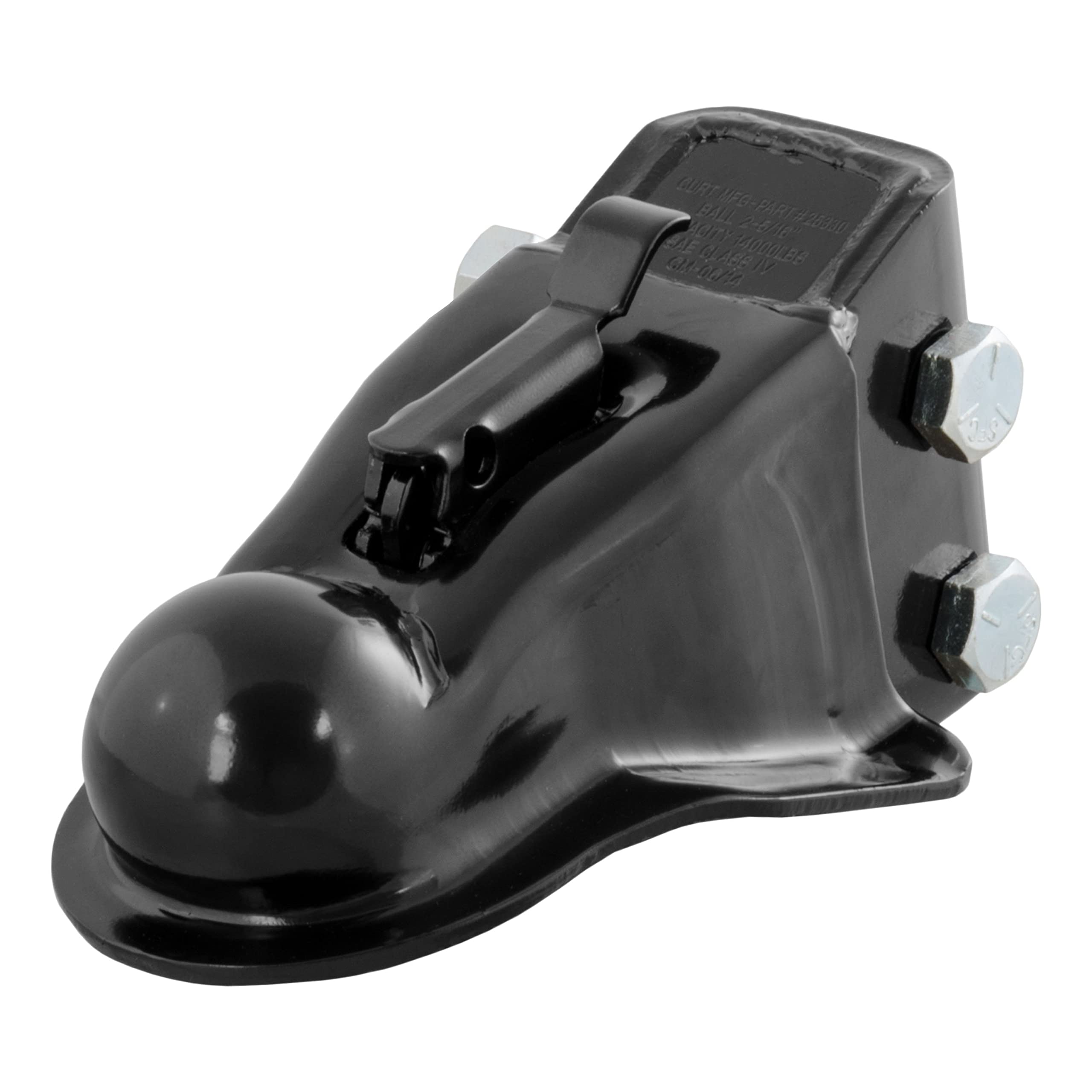 CURT channel-mount adjustable coupler with mounting bolts for precise leveling.