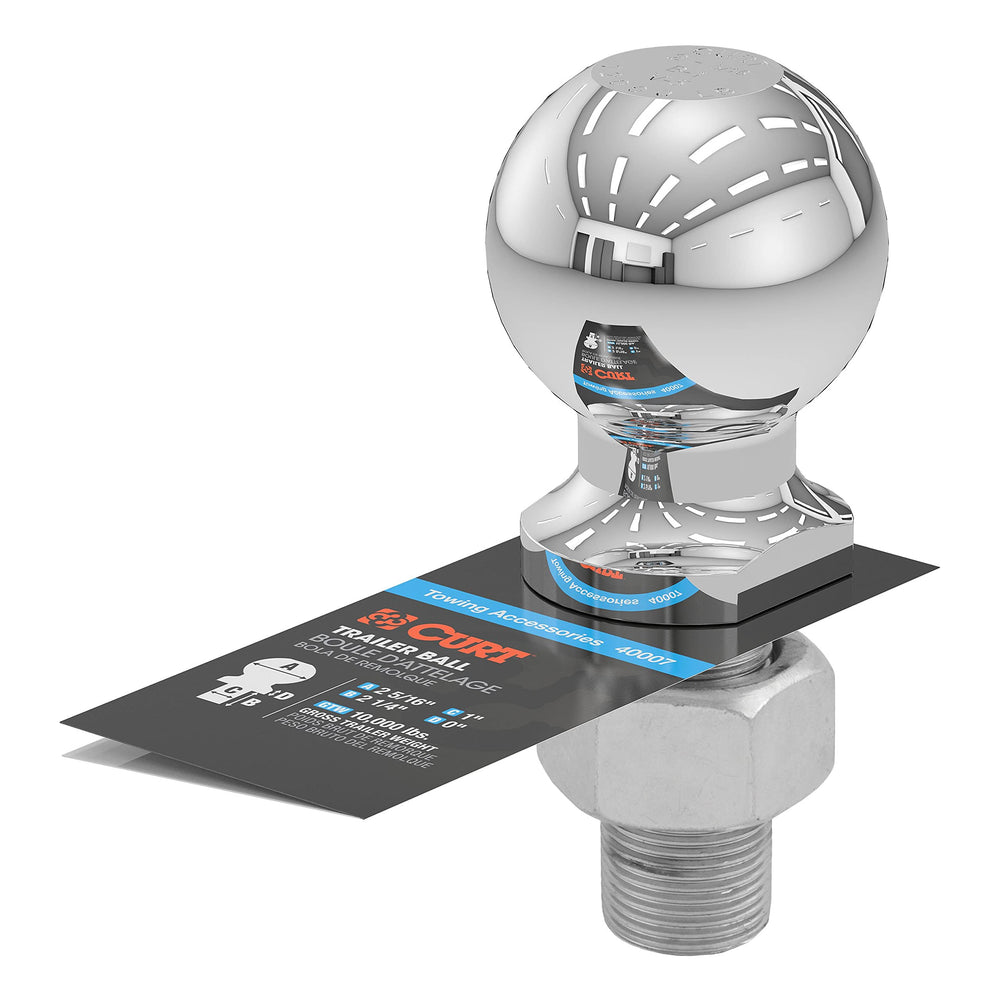 Chrome finish CURT hitch ball with secure installation hardware