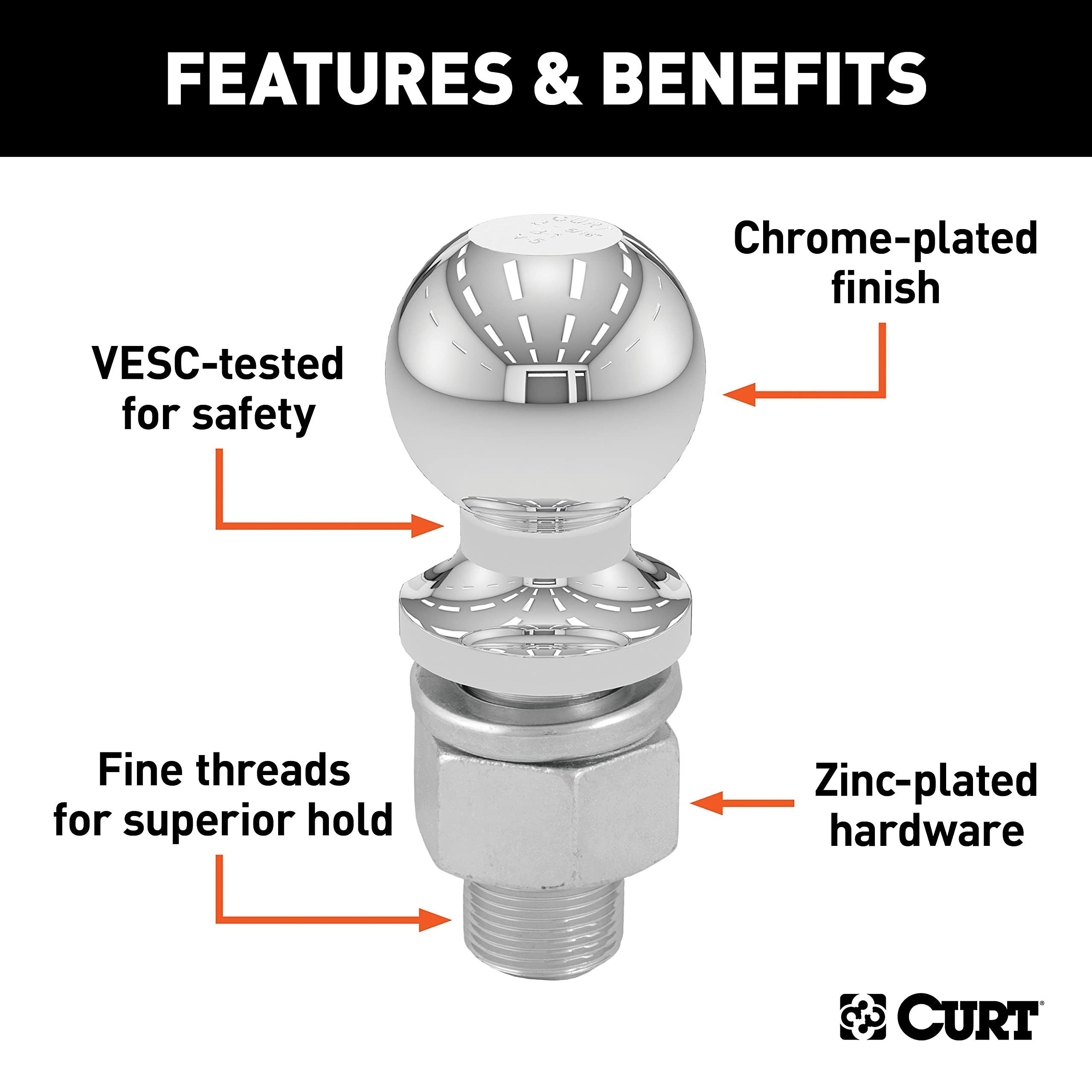 CURT chrome-plated finish resists corrosion in all weathers