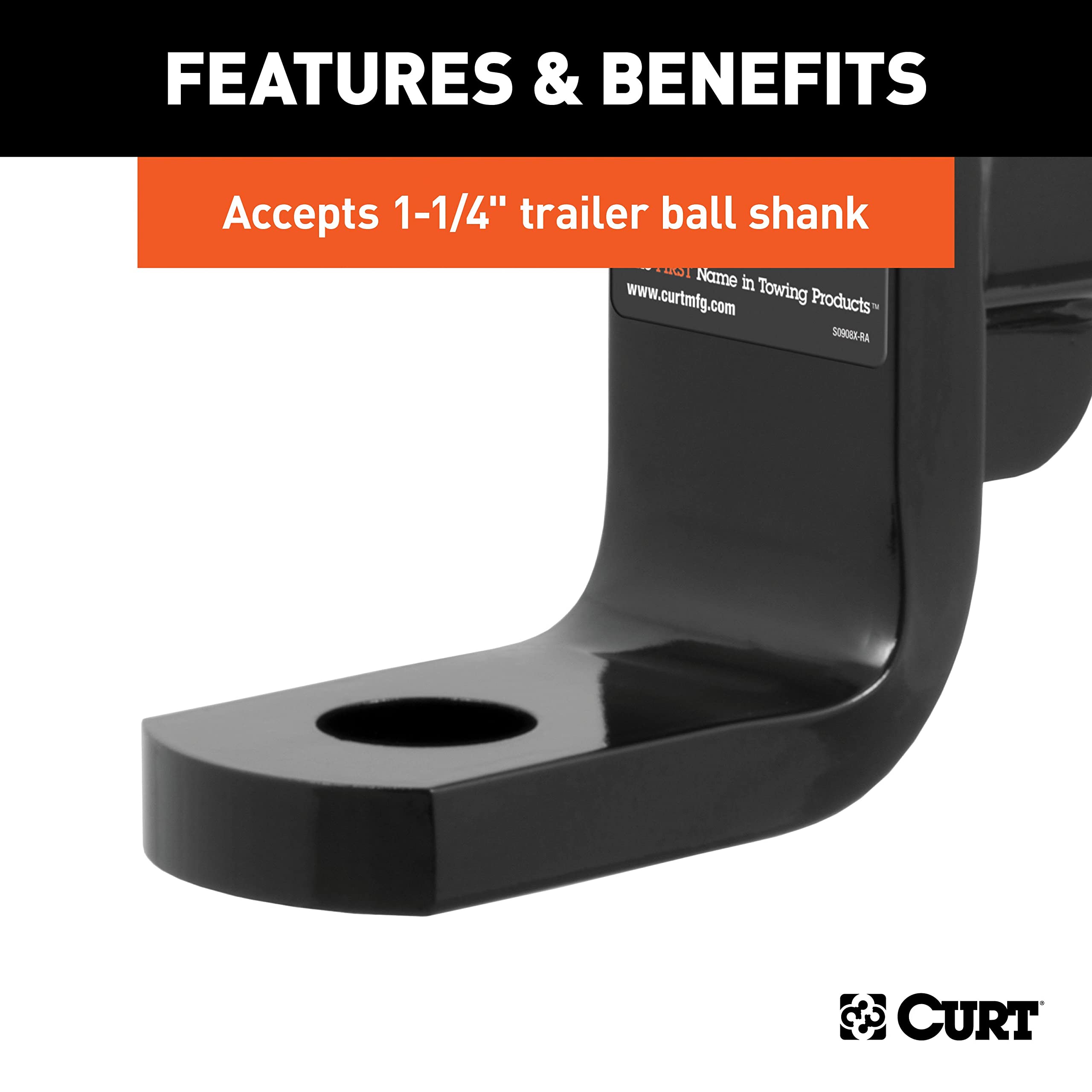 CURT Class 4 ball mount CNC-formed for a precise, durable fit.